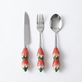 Anna-Kaci Strawberry Handle Flatware 3 Piece Set with Decorative Sculpted Design and Polished Metal Utensils