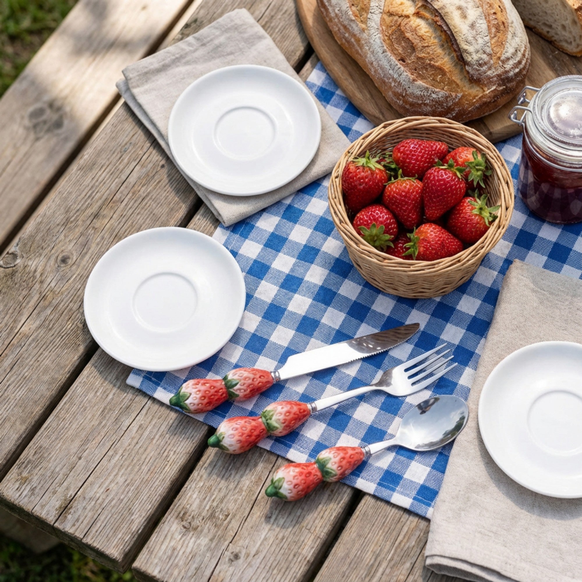 Anna-Kaci Strawberry Handle Flatware 3 Piece Set with Decorative Sculpted Design and Polished Metal Utensils