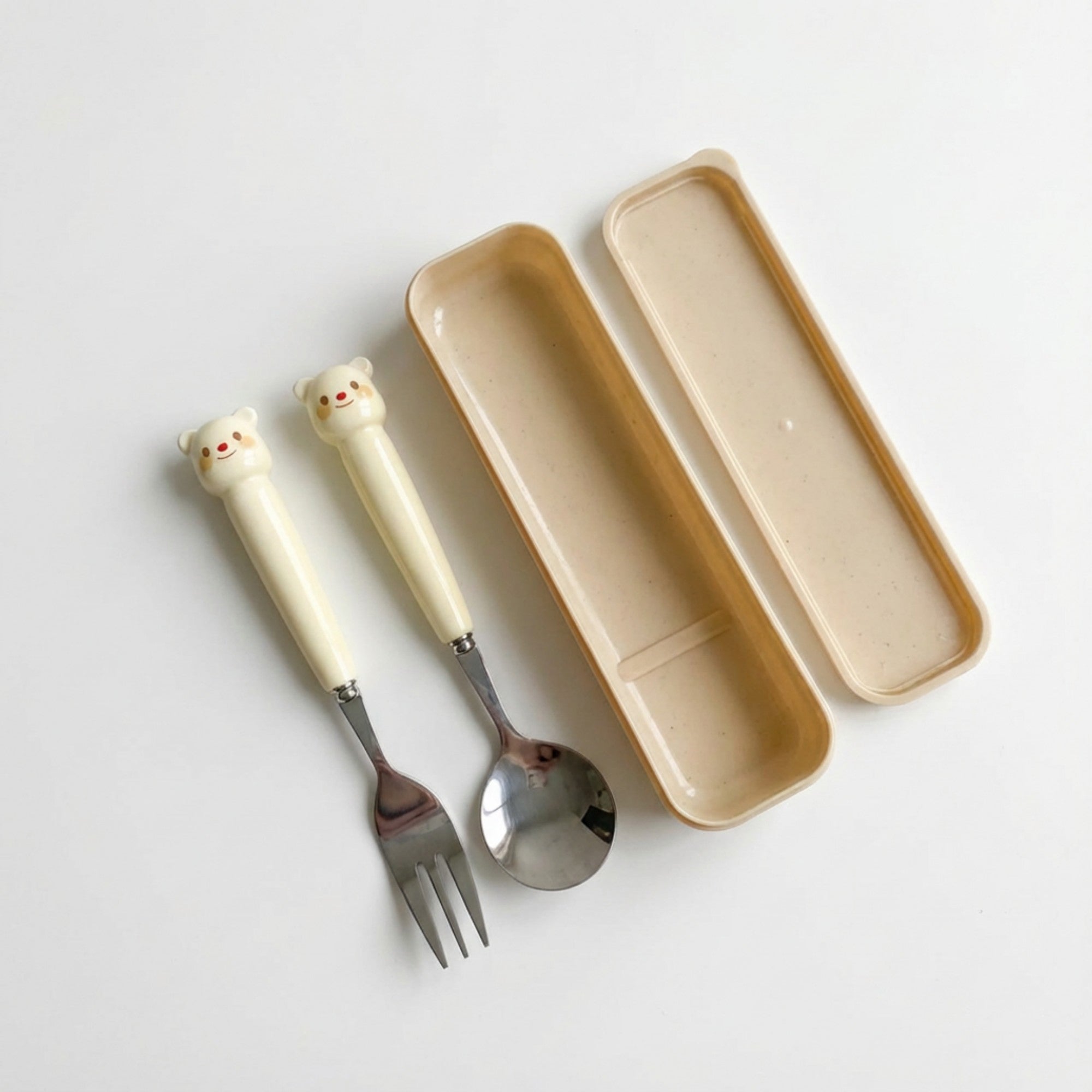 Anna-Kaci Portable Spoon and Fork Set with Storage Case Cute Character Handle Reusable Tableware