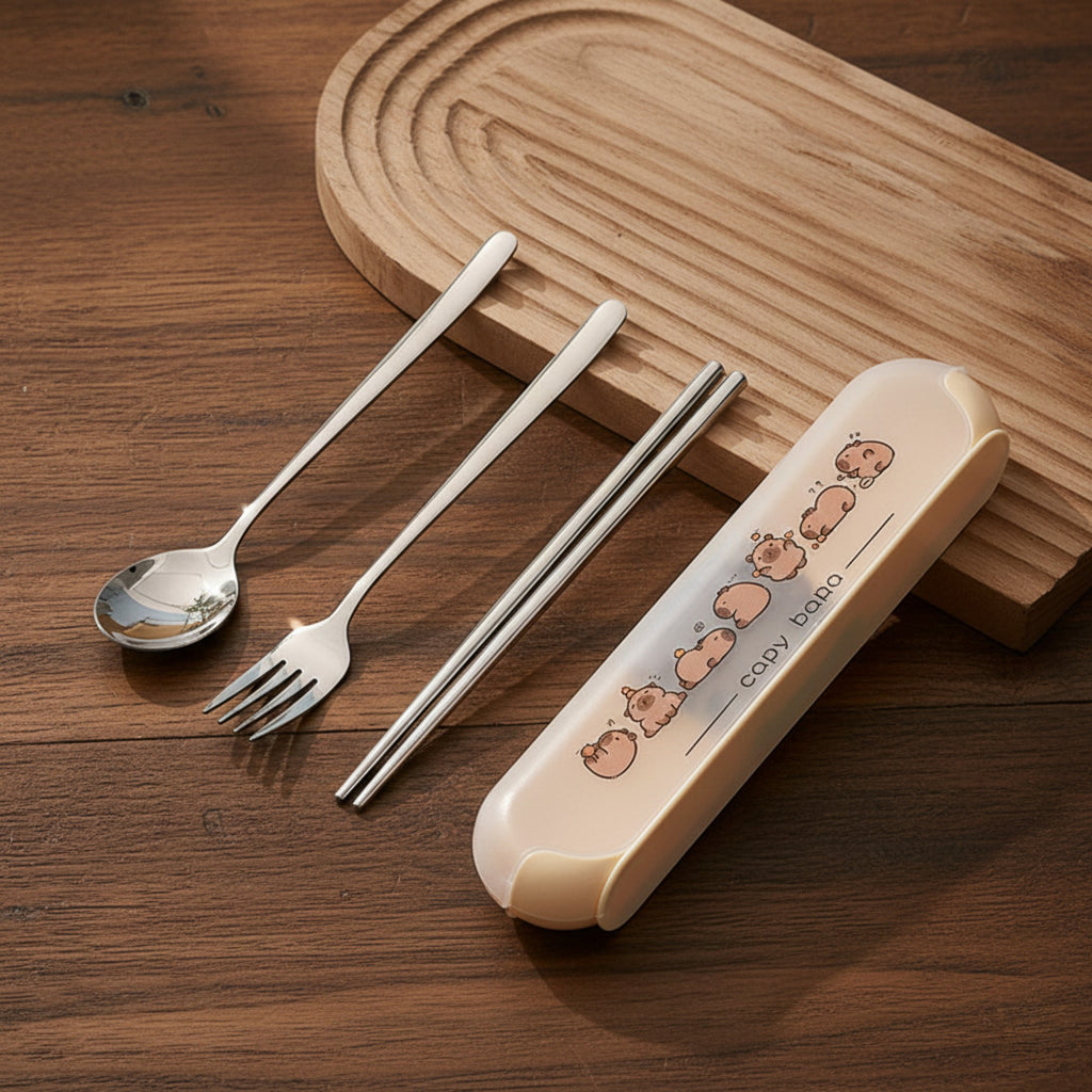 Anna-Kaci Panda Print Portable Cutlery Set with Storage Case Spoon Fork Chopsticks Travel Tableware