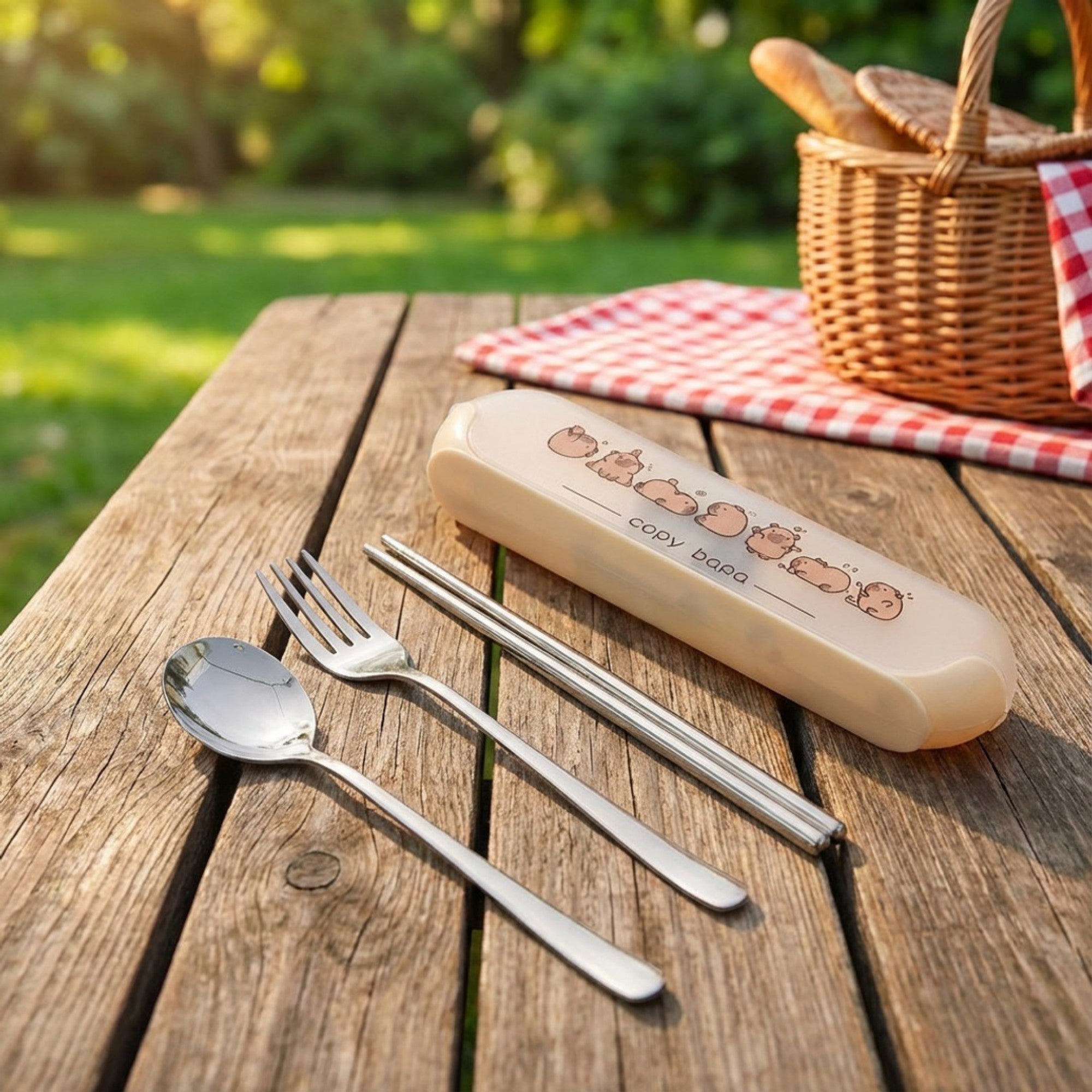 Anna-Kaci Panda Print Portable Cutlery Set with Storage Case Spoon Fork Chopsticks Travel Tableware