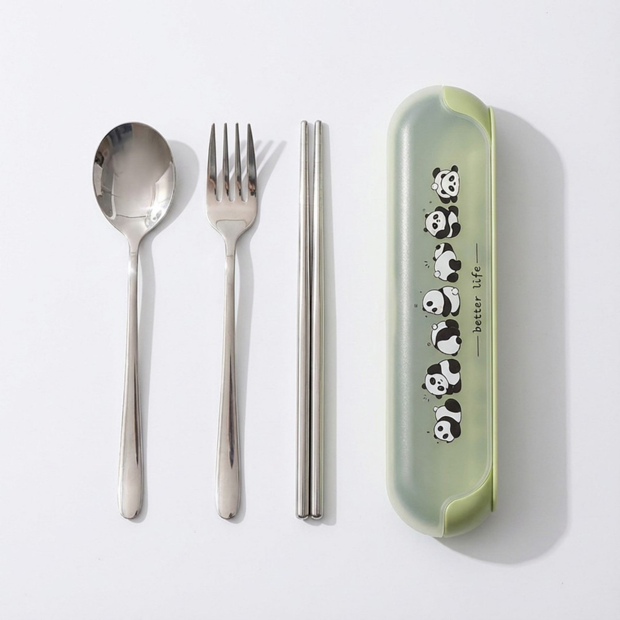 Anna-Kaci Panda Print Portable Cutlery Set with Storage Case Spoon Fork Chopsticks Travel Tableware