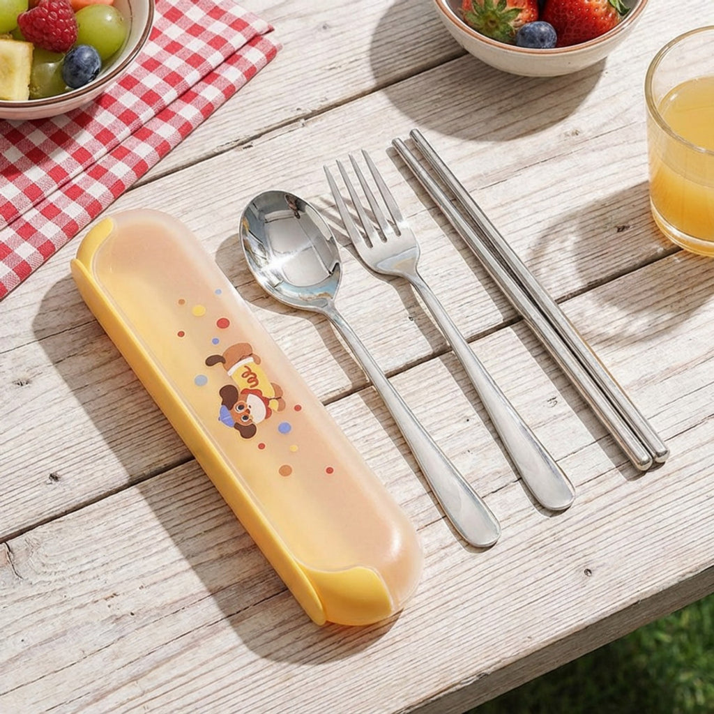 Anna-Kaci Panda Print Portable Cutlery Set with Storage Case Spoon Fork Chopsticks Travel Tableware