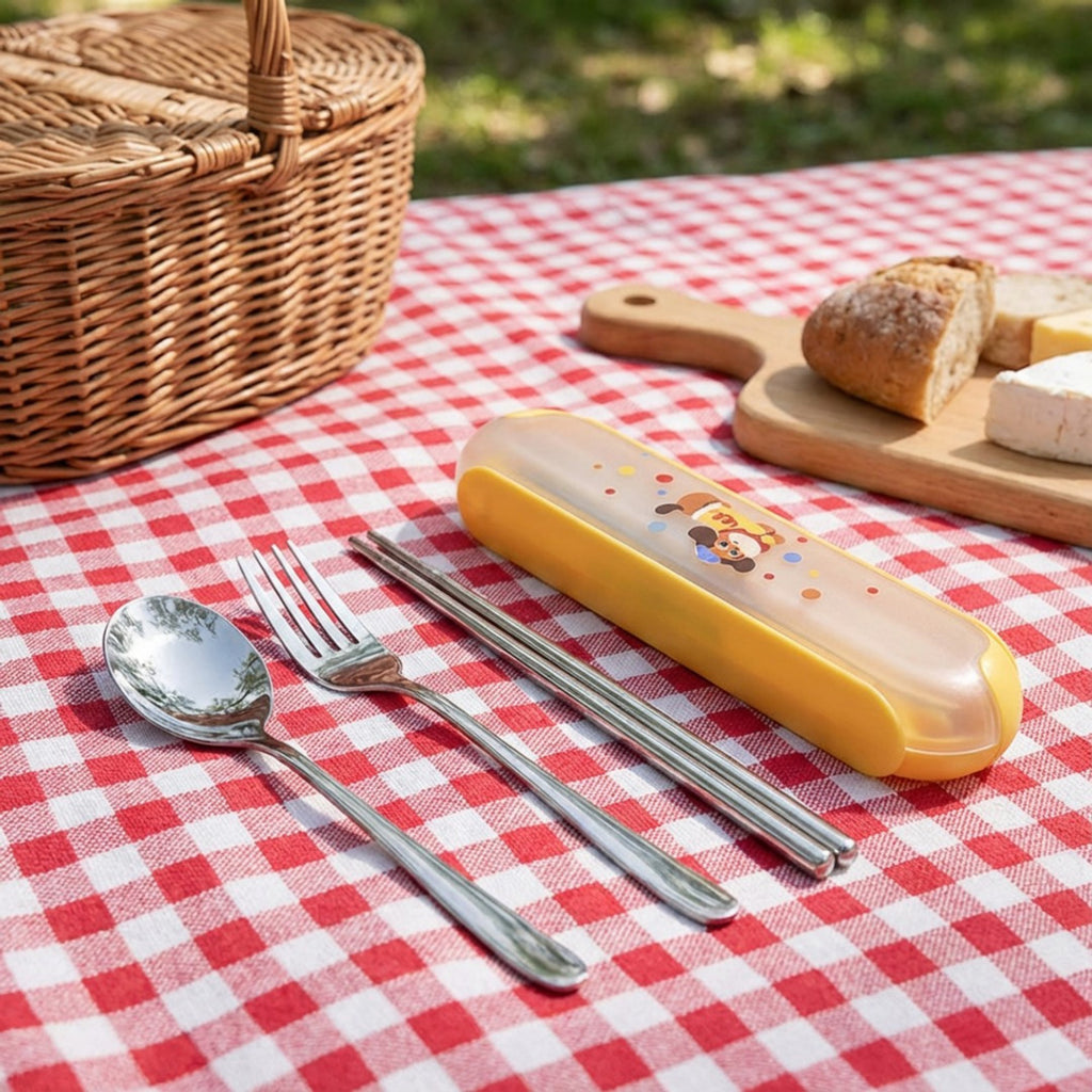 Anna-Kaci Panda Print Portable Cutlery Set with Storage Case Spoon Fork Chopsticks Travel Tableware