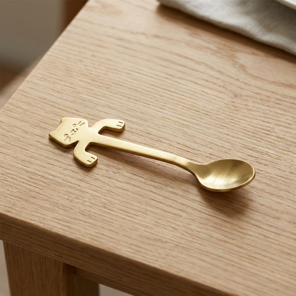 Anna-Kaci Cat Shaped Spoon Set Polished Metal Decorative Handle Cute Table Spoon 6 Piece Set