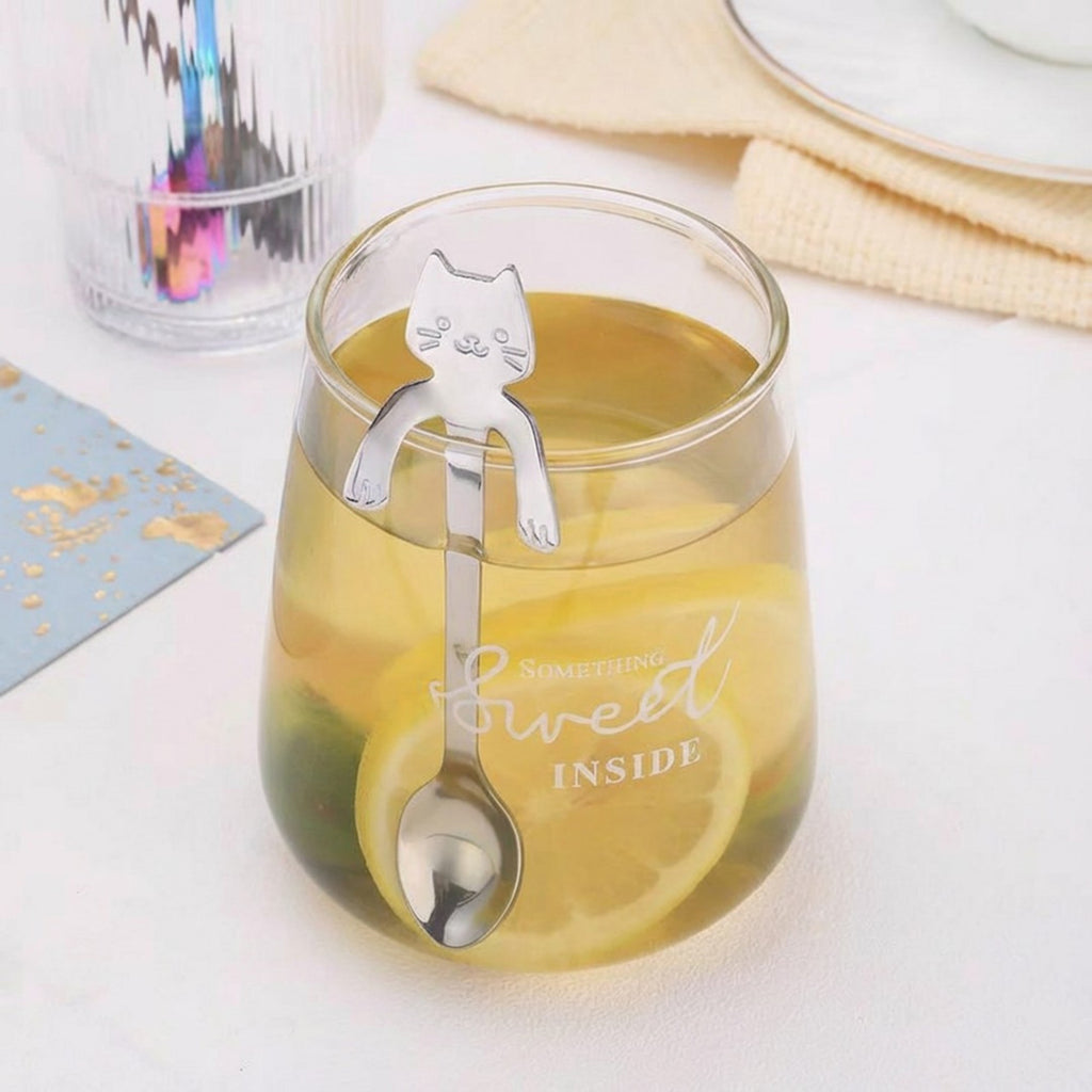 Anna-Kaci Cat Shaped Spoon Set Polished Metal Decorative Handle Cute Table Spoon 6 Piece Set