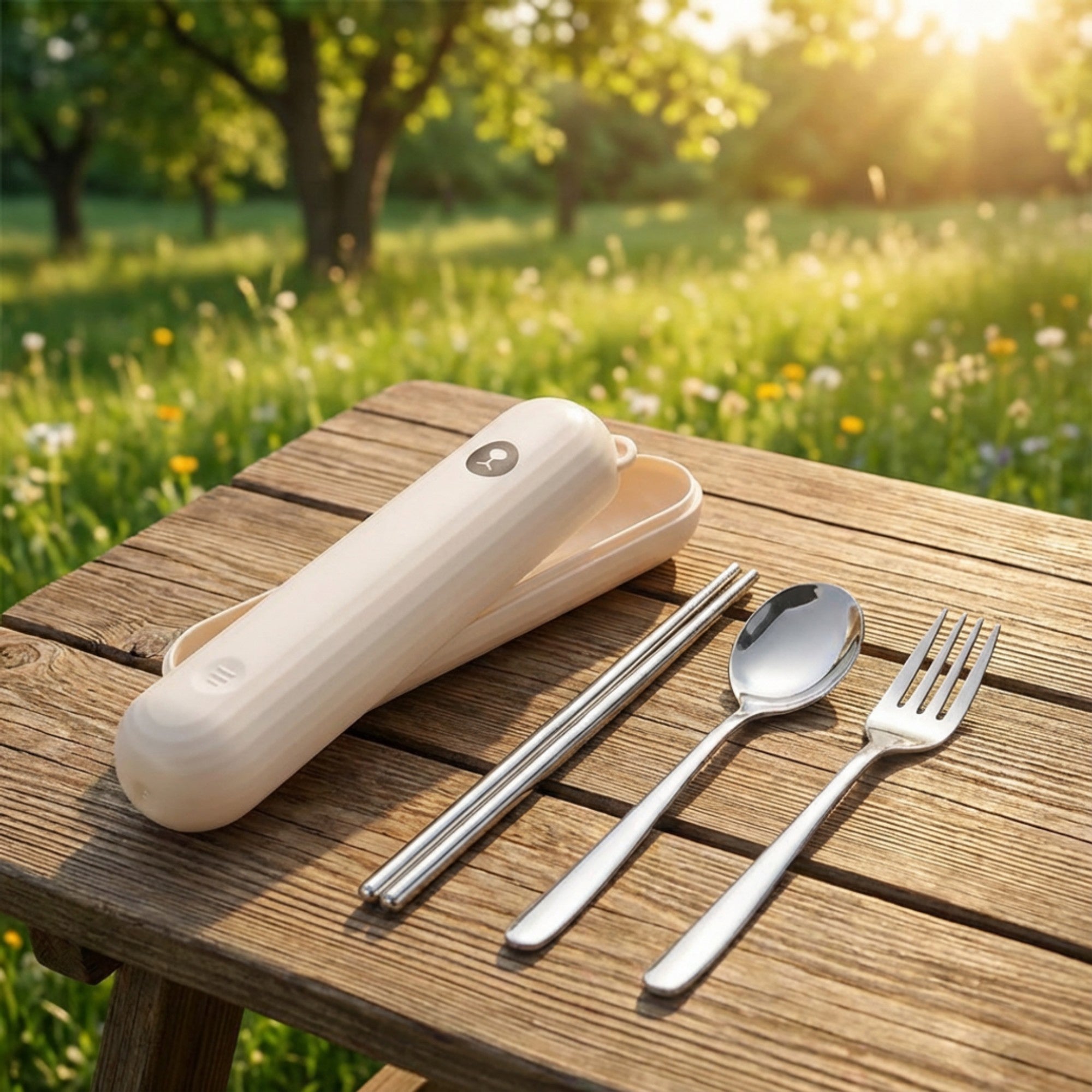 Anna-Kaci Portable Flatware Set with Storage Case Chopsticks Spoon Fork Compact Travel Utensils