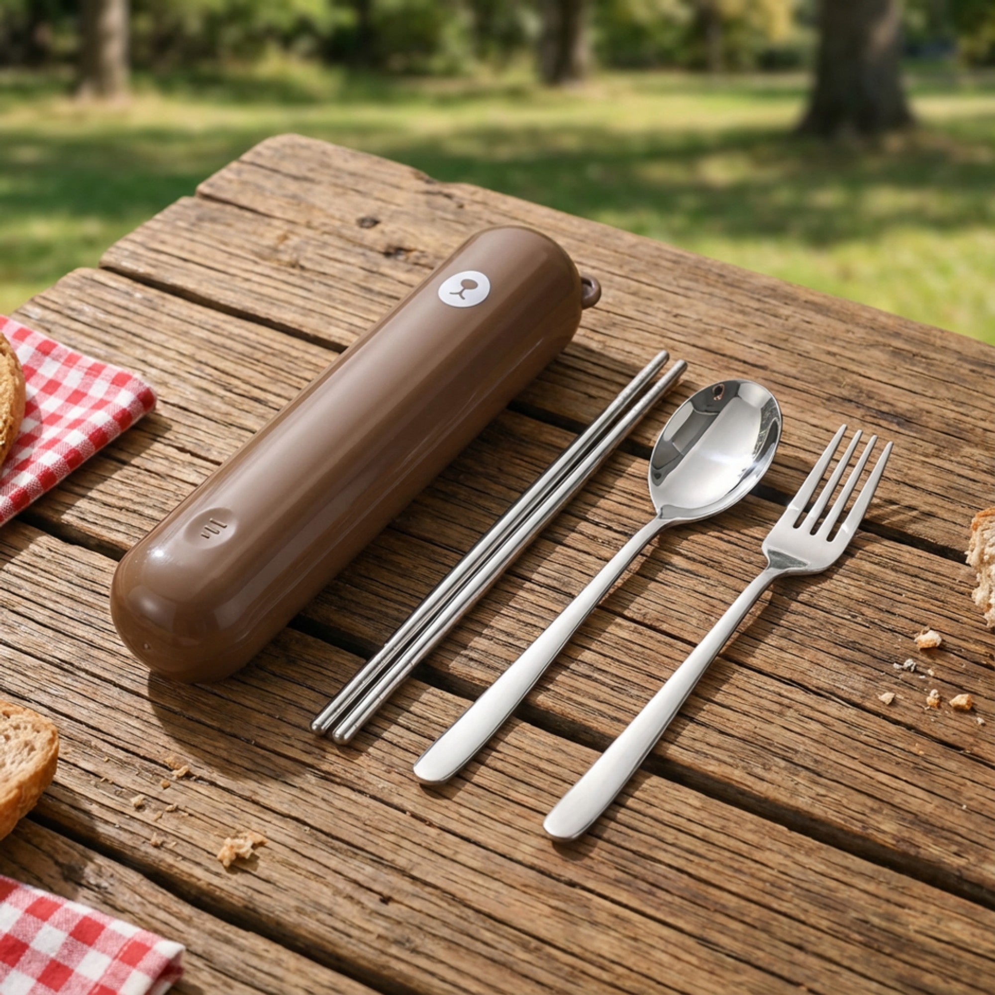 Anna-Kaci Portable Flatware Set with Storage Case Chopsticks Spoon Fork Compact Travel Utensils