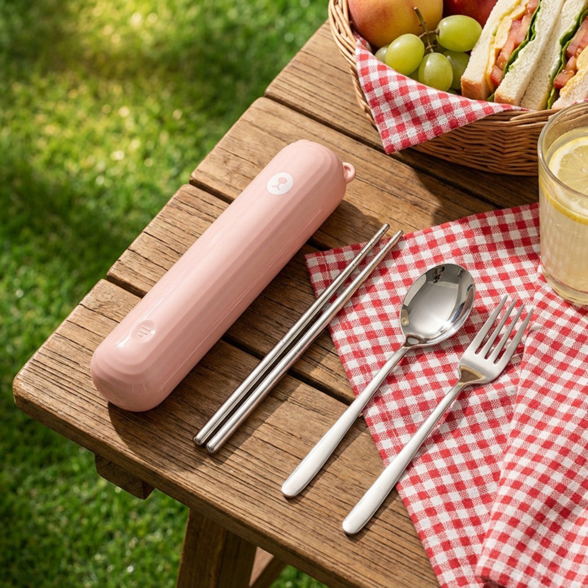 Anna-Kaci Portable Flatware Set with Storage Case Chopsticks Spoon Fork Compact Travel Utensils