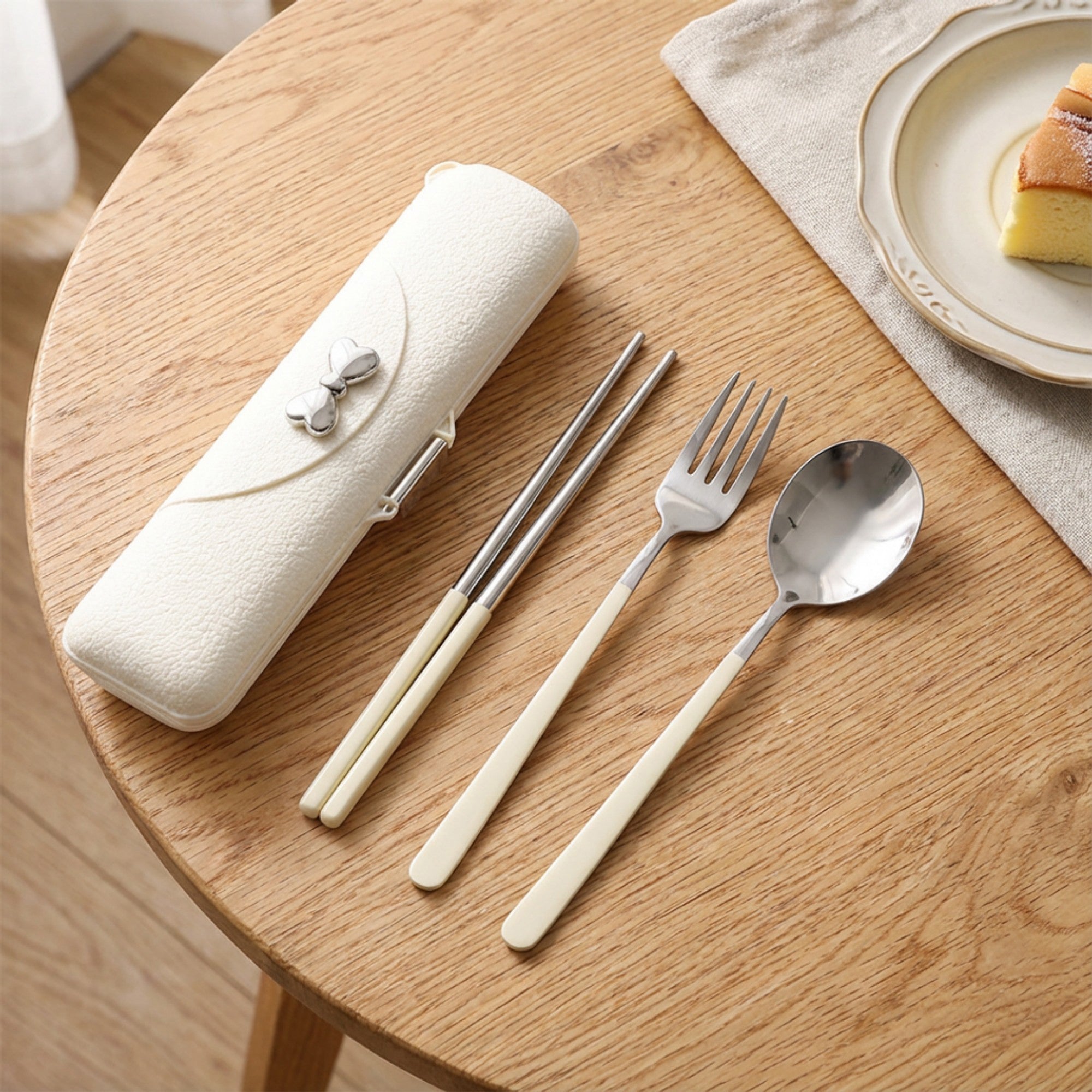 Anna-Kaci Portable Flatware Set with Storage Case Chopsticks Fork Spoon Travel Dining Utensils