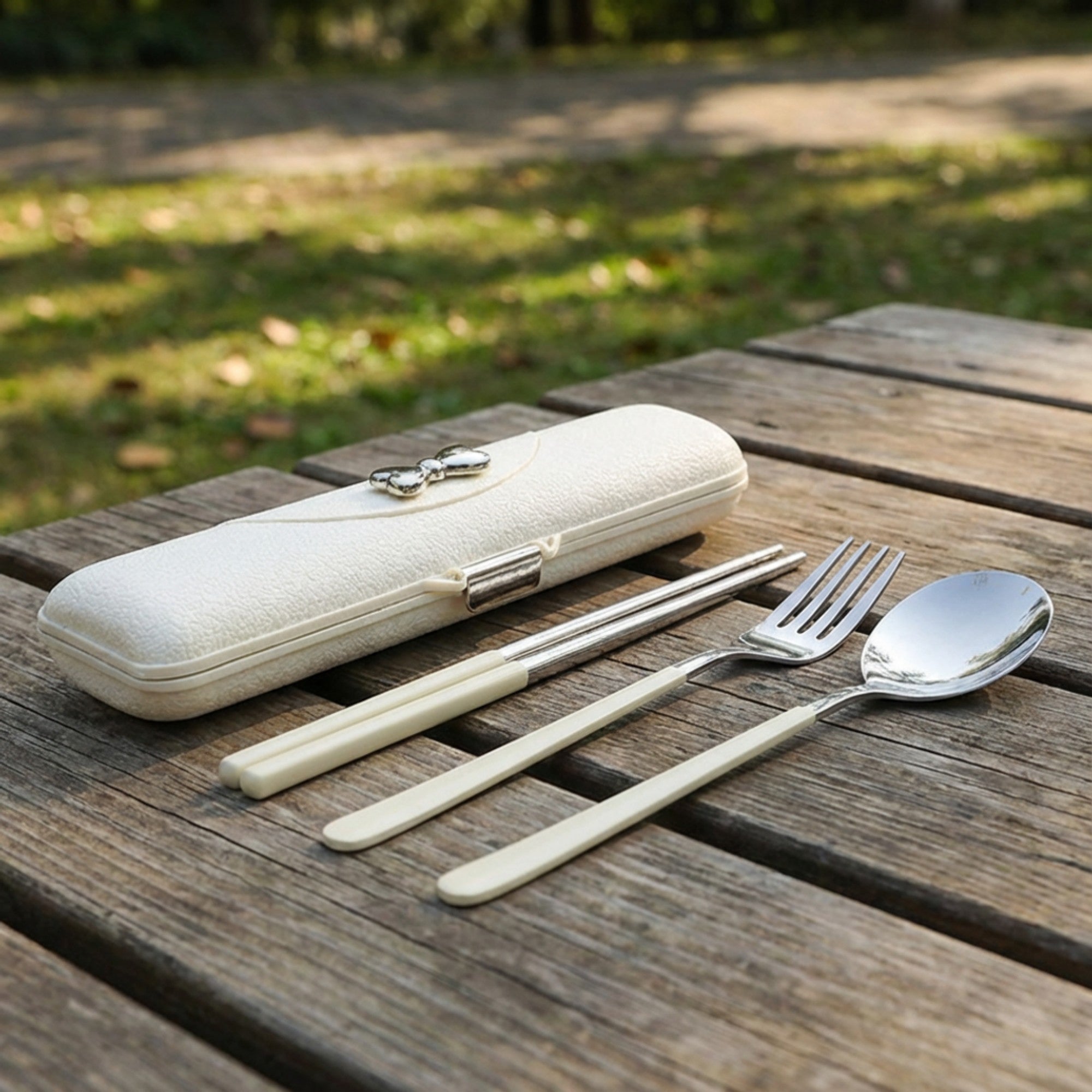 Anna-Kaci Portable Flatware Set with Storage Case Chopsticks Fork Spoon Travel Dining Utensils