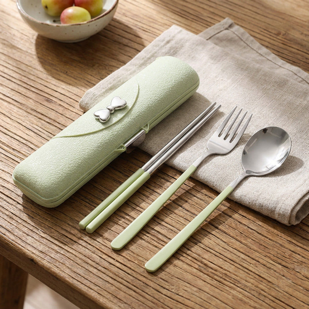 Anna-Kaci Portable Flatware Set with Storage Case Chopsticks Fork Spoon Travel Dining Utensils