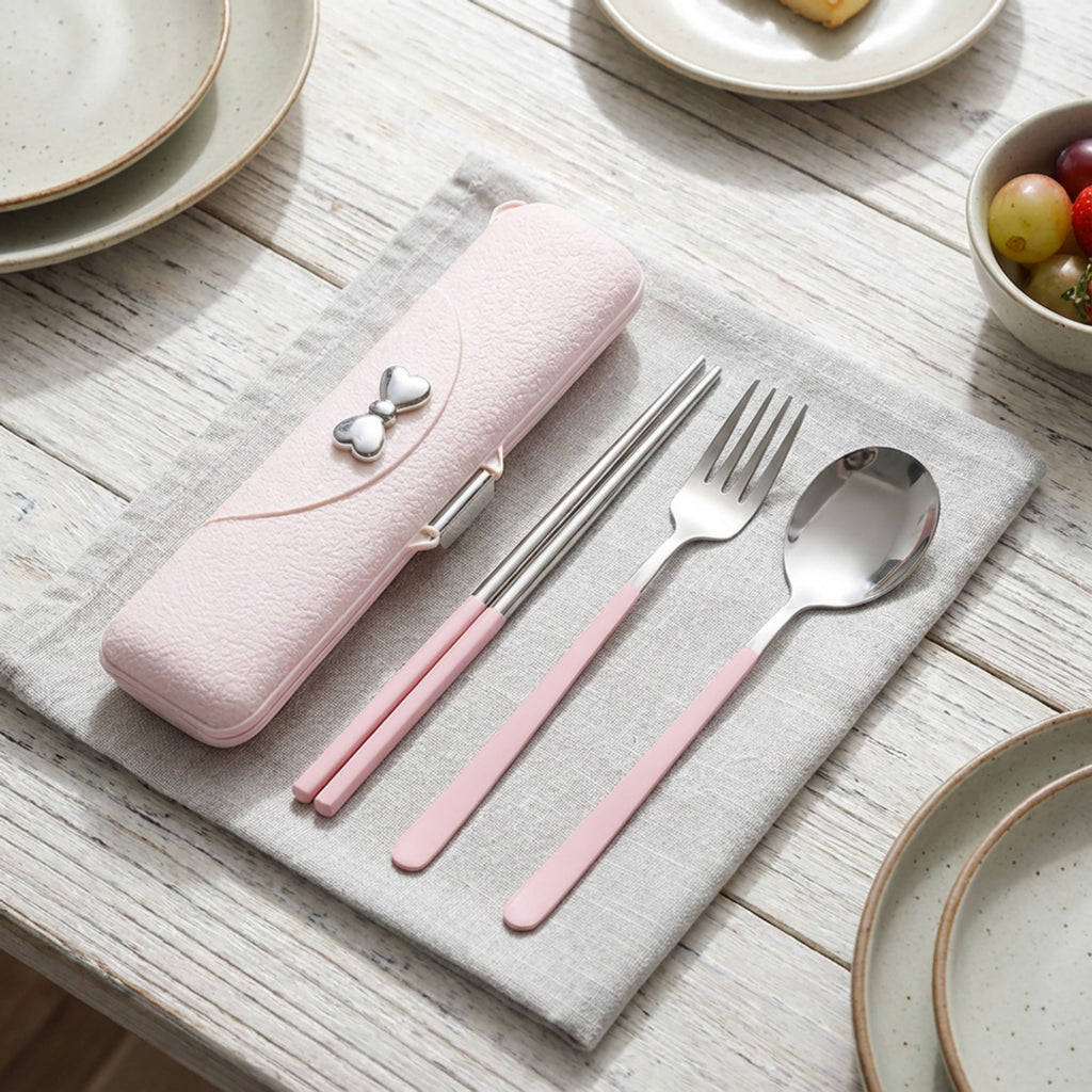 Anna-Kaci Portable Flatware Set with Storage Case Chopsticks Fork Spoon Travel Dining Utensils