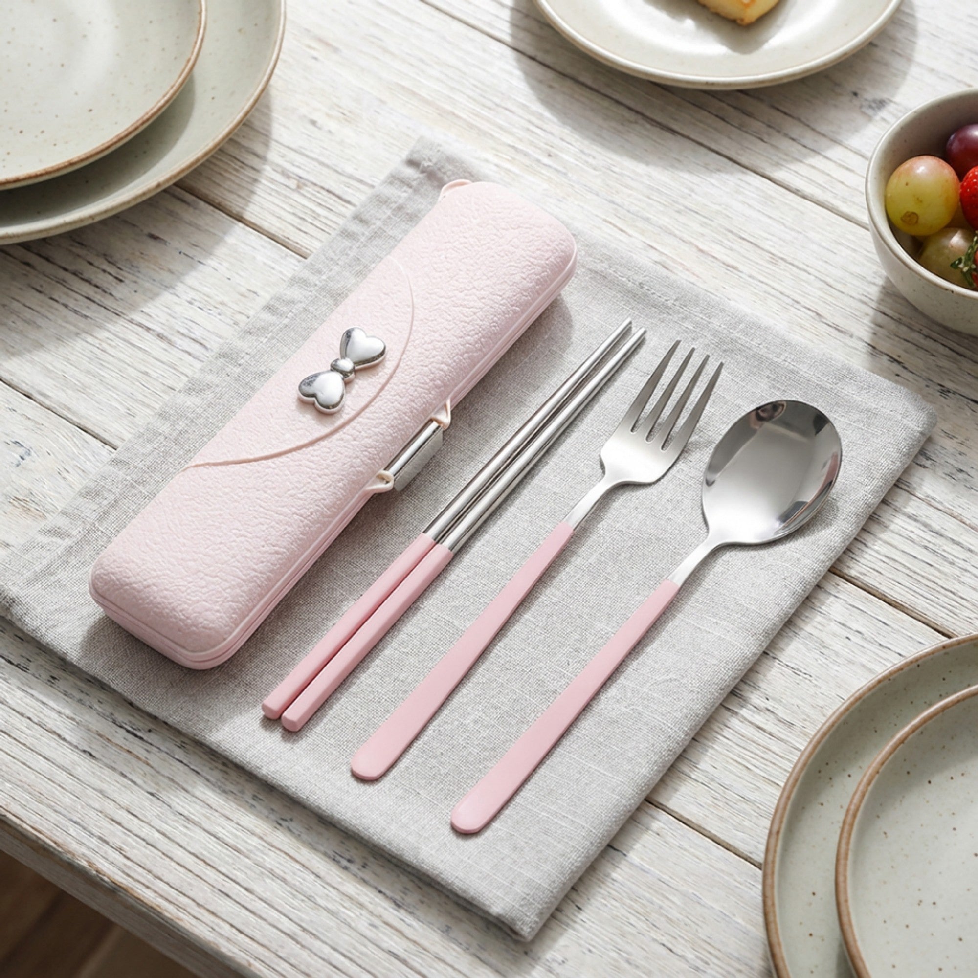 Anna-Kaci Portable Flatware Set with Storage Case Chopsticks Fork Spoon Travel Dining Utensils