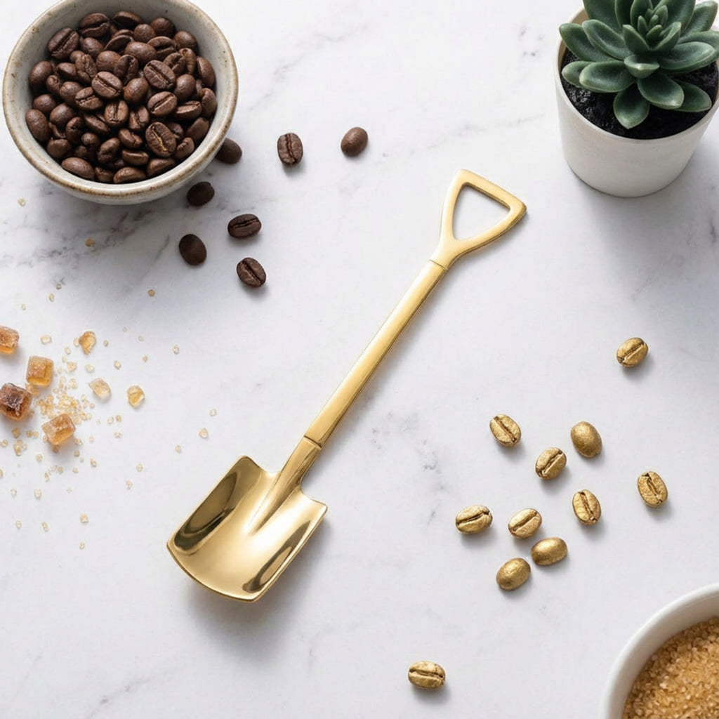 Anna-Kaci 6-Piece Mini Shovel Dessert Spoon Set with Stainless Steel Garden Tool Design