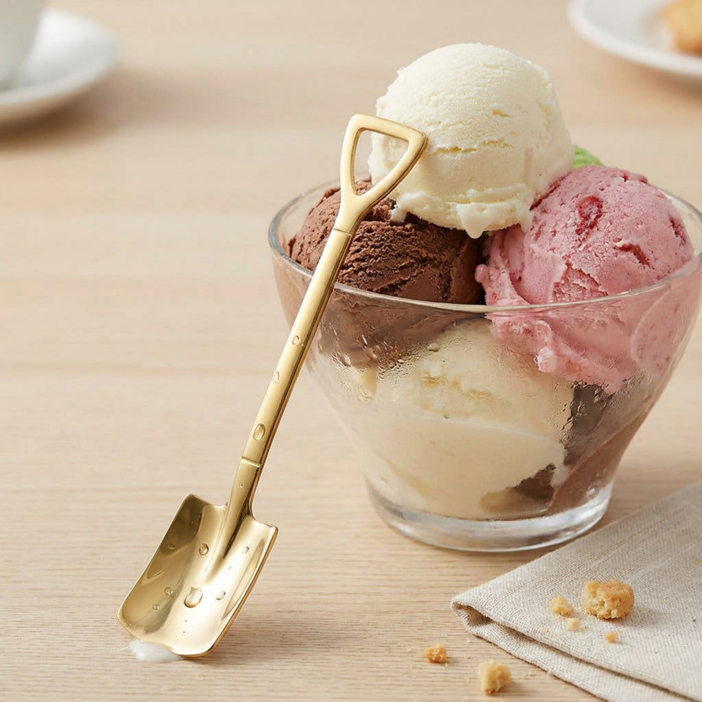 Anna-Kaci 6-Piece Mini Shovel Dessert Spoon Set with Stainless Steel Garden Tool Design