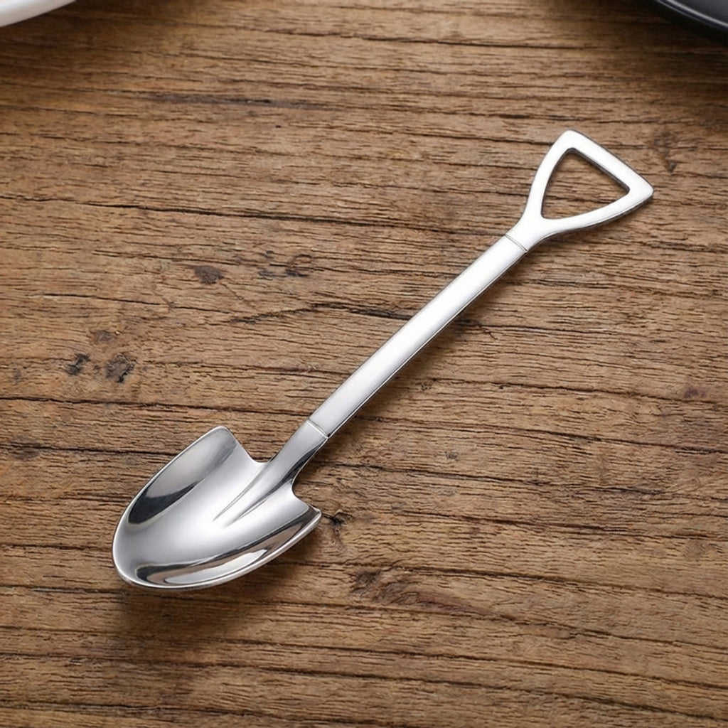 Anna-Kaci 6-Piece Mini Shovel Dessert Spoon Set with Stainless Steel Garden Tool Design