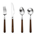 Anna-Kaci Wooden Handle Stainless Steel Flatware Set with Fork Knife and Spoons 4 Piece Set