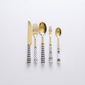 Mixed Handle Stainless Steel Flatware Set with Patterned Grip Design 5 Piece Set