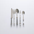 Anna-Kaci Mixed Handle Stainless Steel Flatware Set with Patterned Grip Design 5 Piece Set