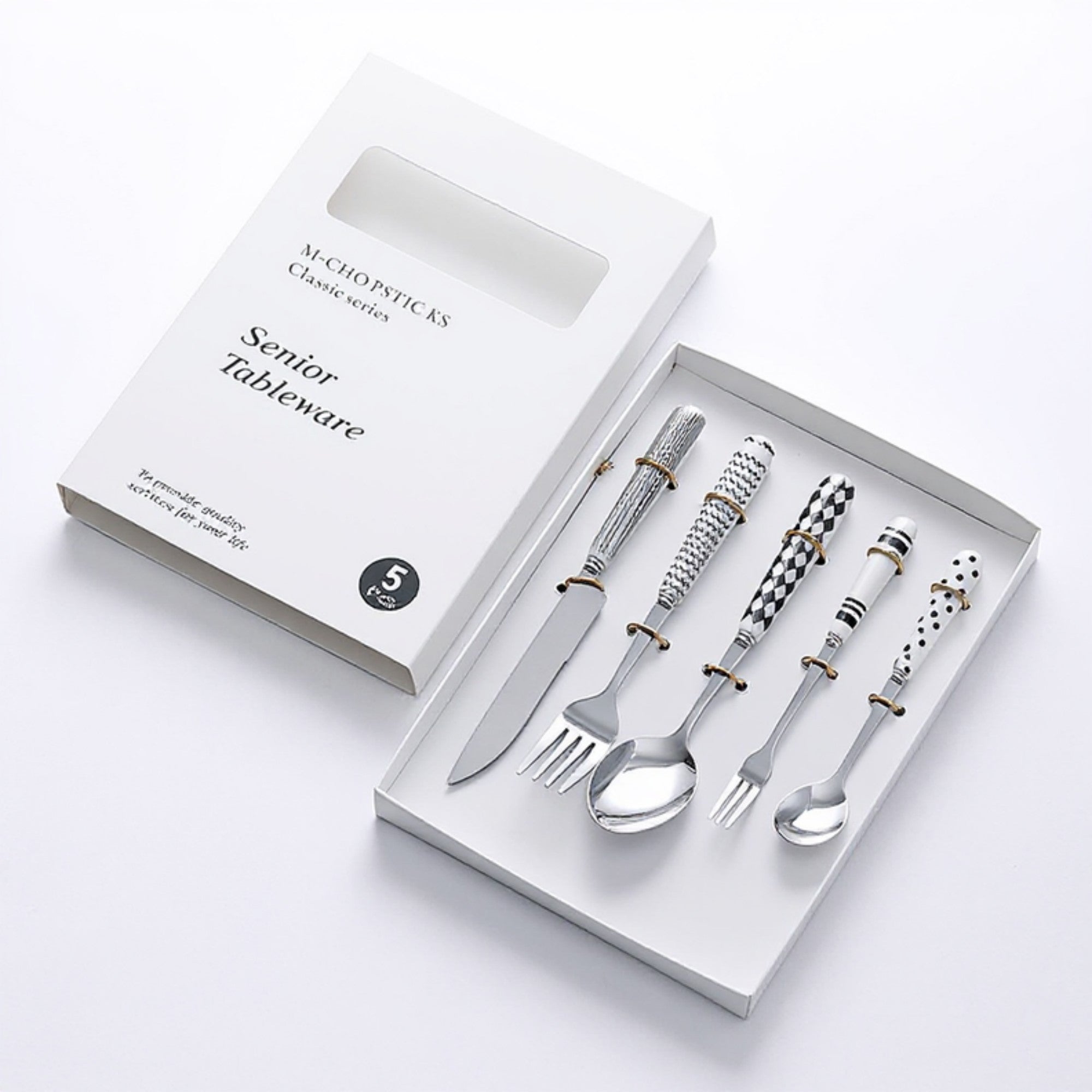 Anna-Kaci Mixed Handle Stainless Steel Flatware Set with Patterned Grip Design 5 Piece Set