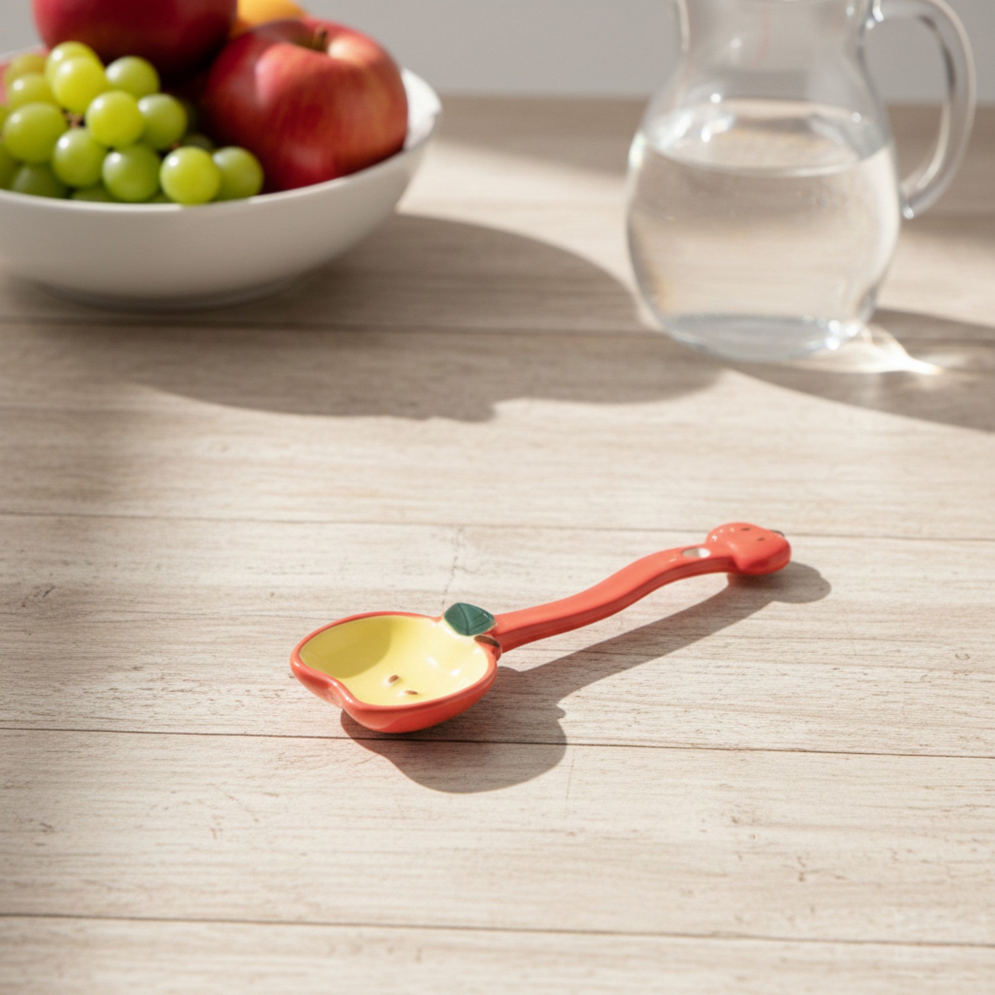 Anna-Kaci Apple Shaped Ceramic Reusable Spoon Set with Hanging Handle Design 3 Piece Set