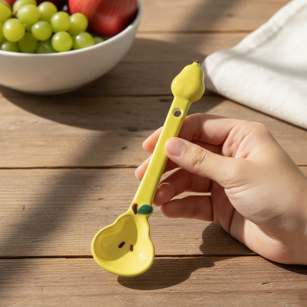 Anna-Kaci Apple Shaped Ceramic Reusable Spoon Set with Hanging Handle Design 3 Piece Set