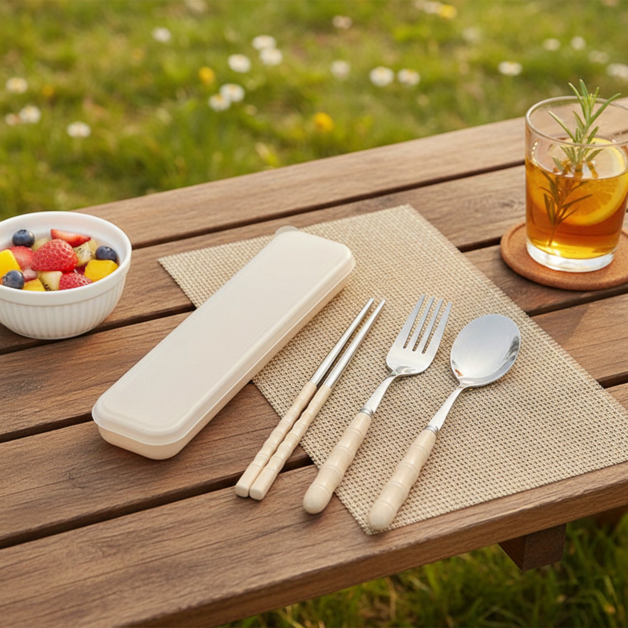 Anna-Kaci Reusable Travel Cutlery Set with Chopsticks Fork Spoon and Storage Case
