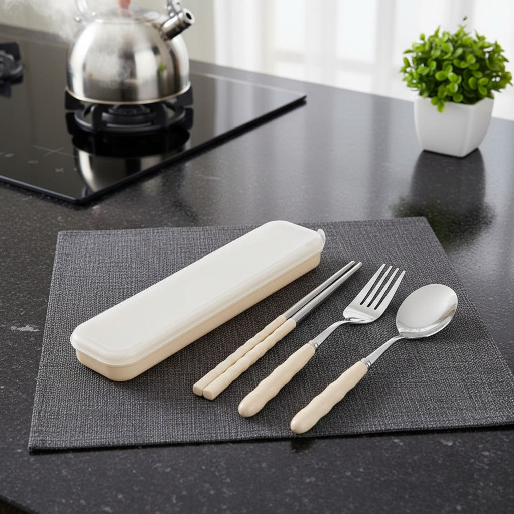 Anna-Kaci Reusable Travel Cutlery Set with Chopsticks Fork Spoon and Storage Case