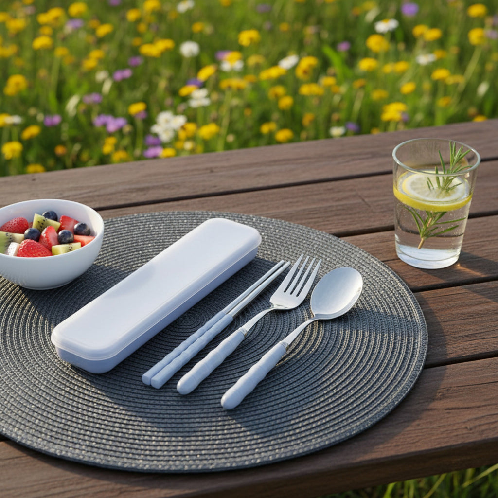 Anna-Kaci Reusable Travel Cutlery Set with Chopsticks Fork Spoon and Storage Case