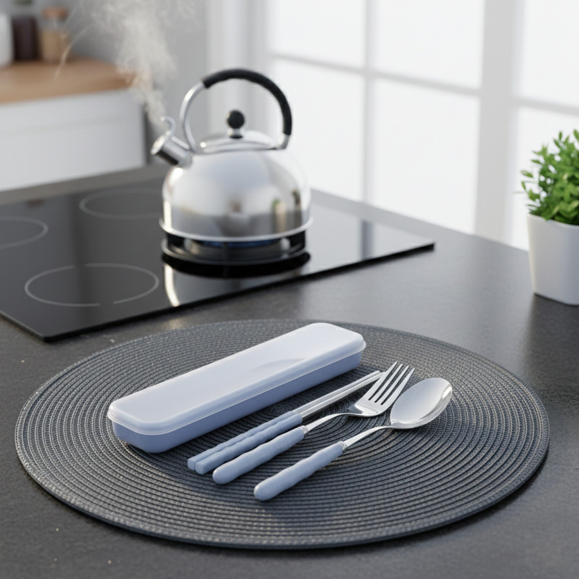 Anna-Kaci Reusable Travel Cutlery Set with Chopsticks Fork Spoon and Storage Case