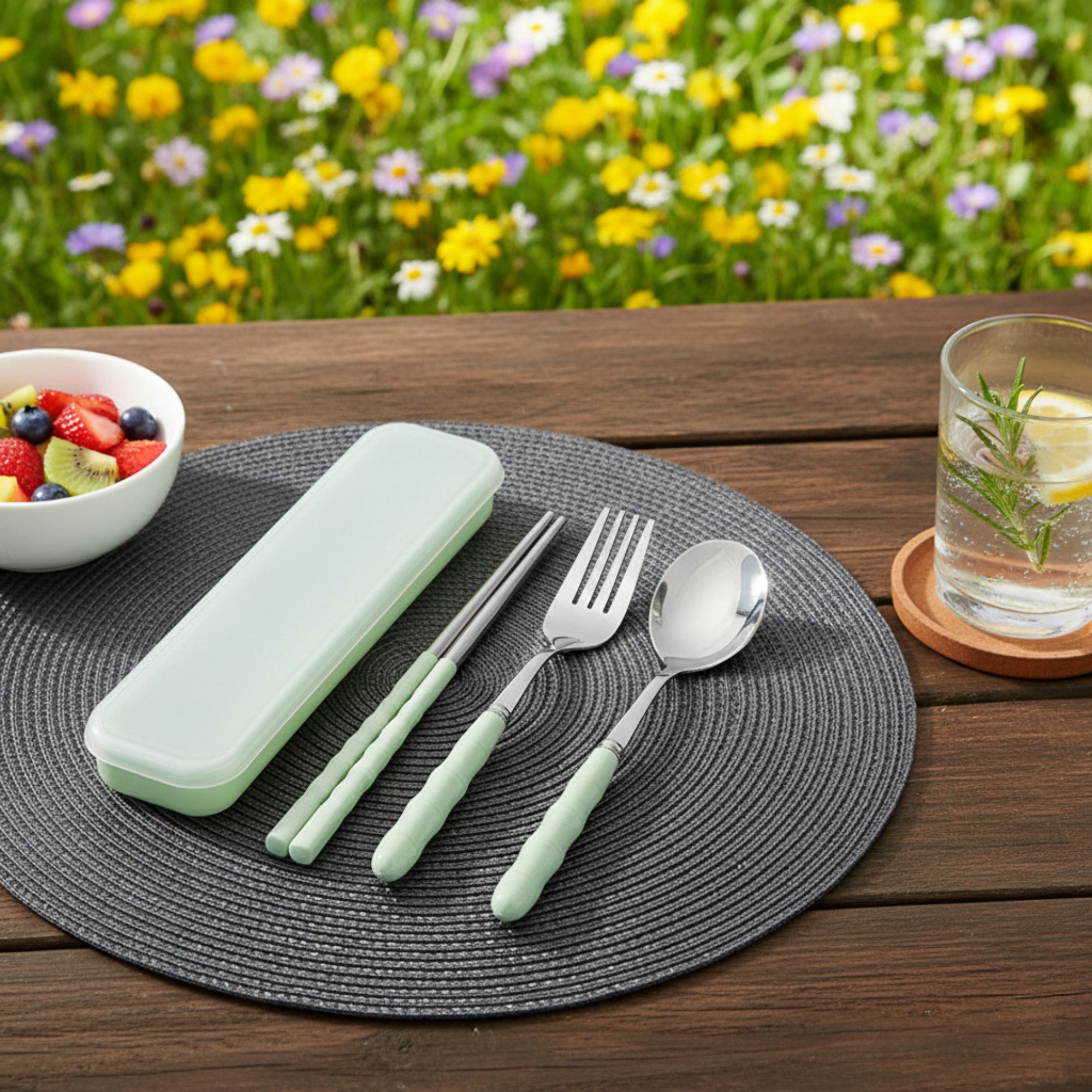 Anna-Kaci Reusable Travel Cutlery Set with Chopsticks Fork Spoon and Storage Case
