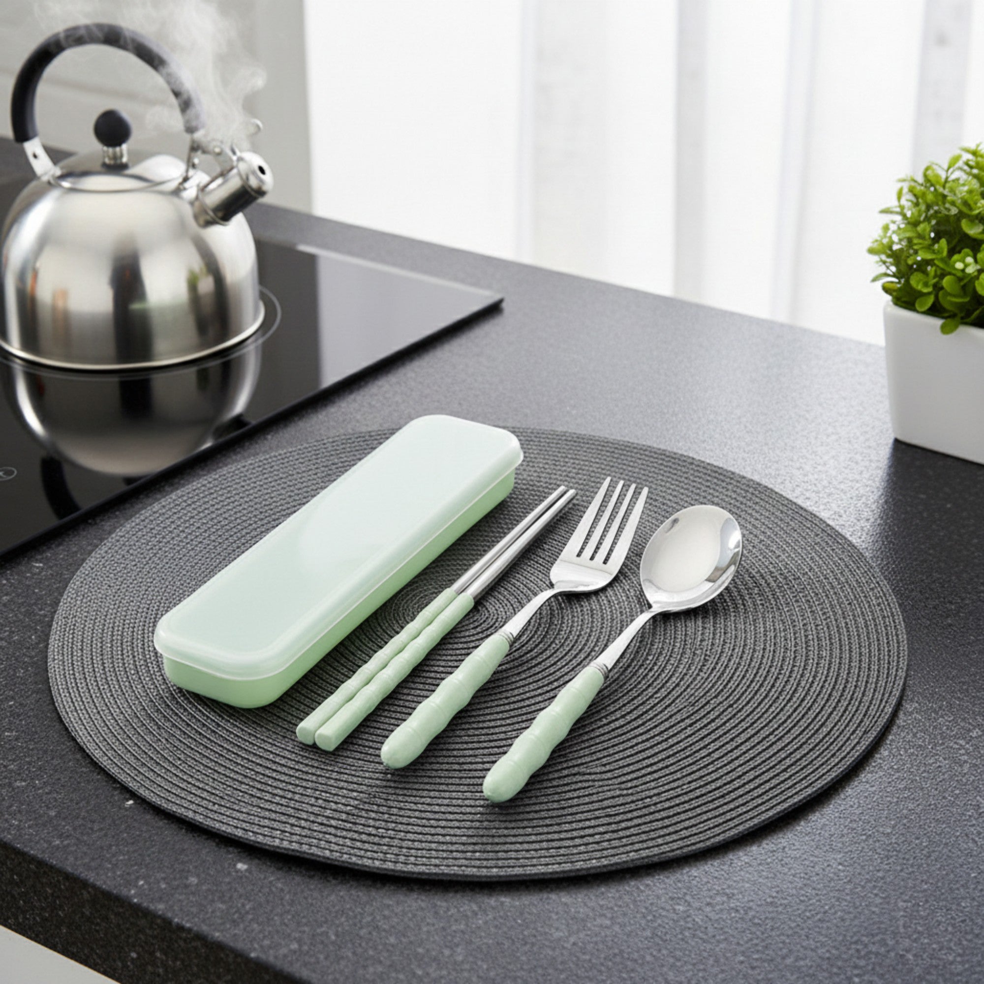 Anna-Kaci Reusable Travel Cutlery Set with Chopsticks Fork Spoon and Storage Case