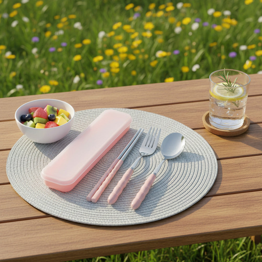Anna-Kaci Reusable Travel Cutlery Set with Chopsticks Fork Spoon and Storage Case