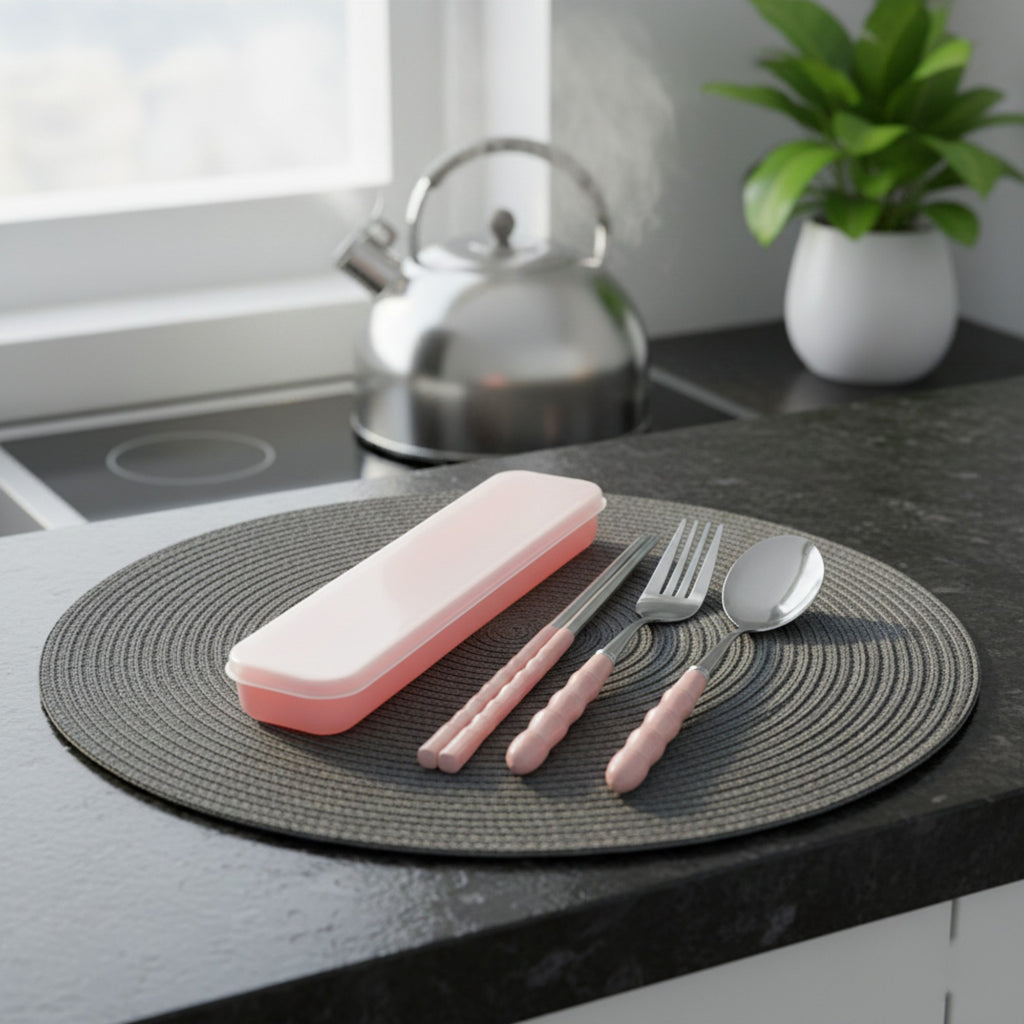 Anna-Kaci Reusable Travel Cutlery Set with Chopsticks Fork Spoon and Storage Case