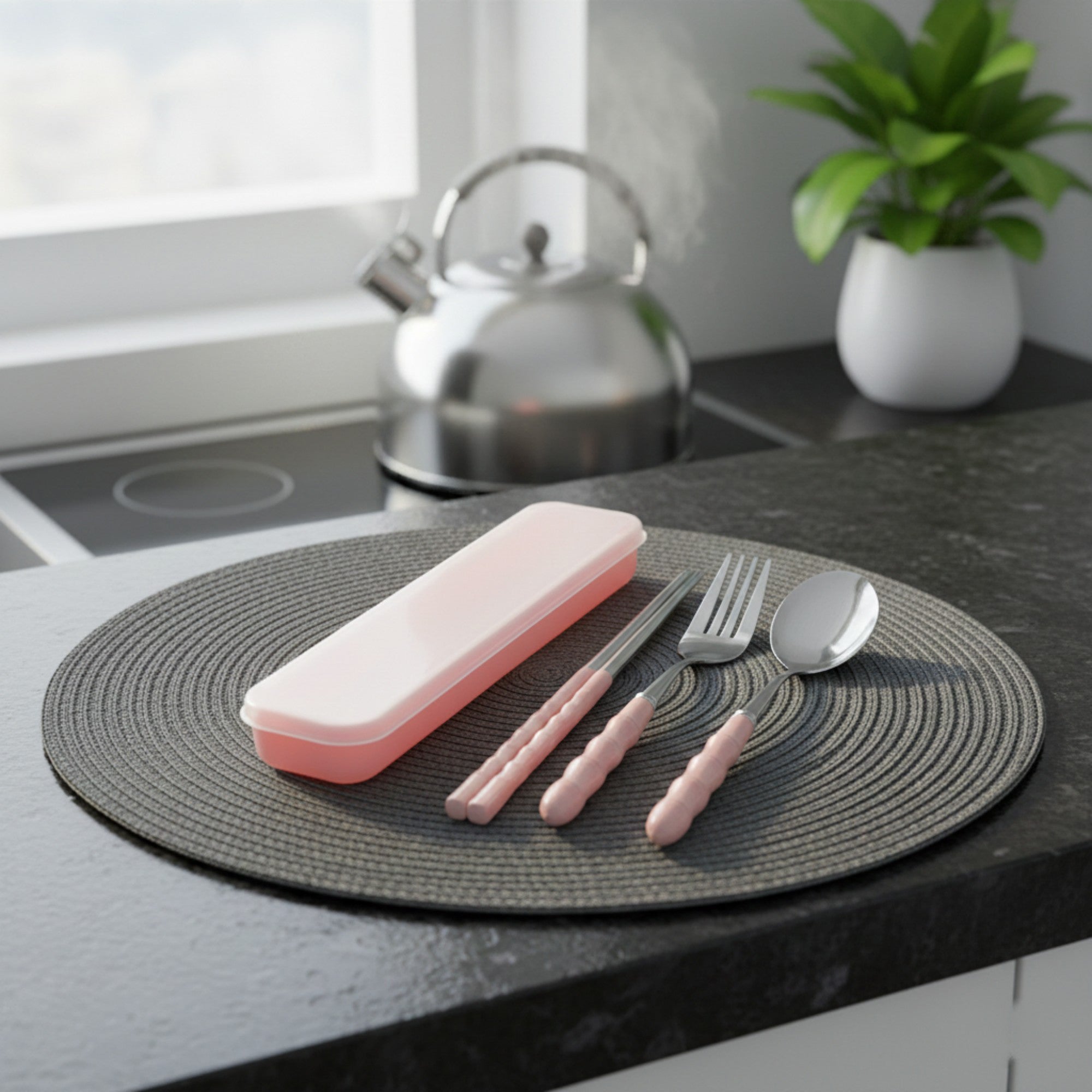 Anna-Kaci Reusable Travel Cutlery Set with Chopsticks Fork Spoon and Storage Case