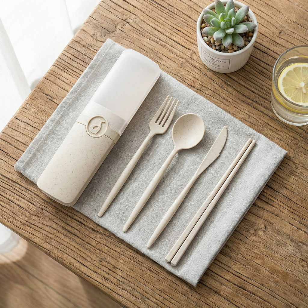 Anna-Kaci Reusable Dining Utensil Set with Chopsticks Fork Knife Spoon and Storage Case
