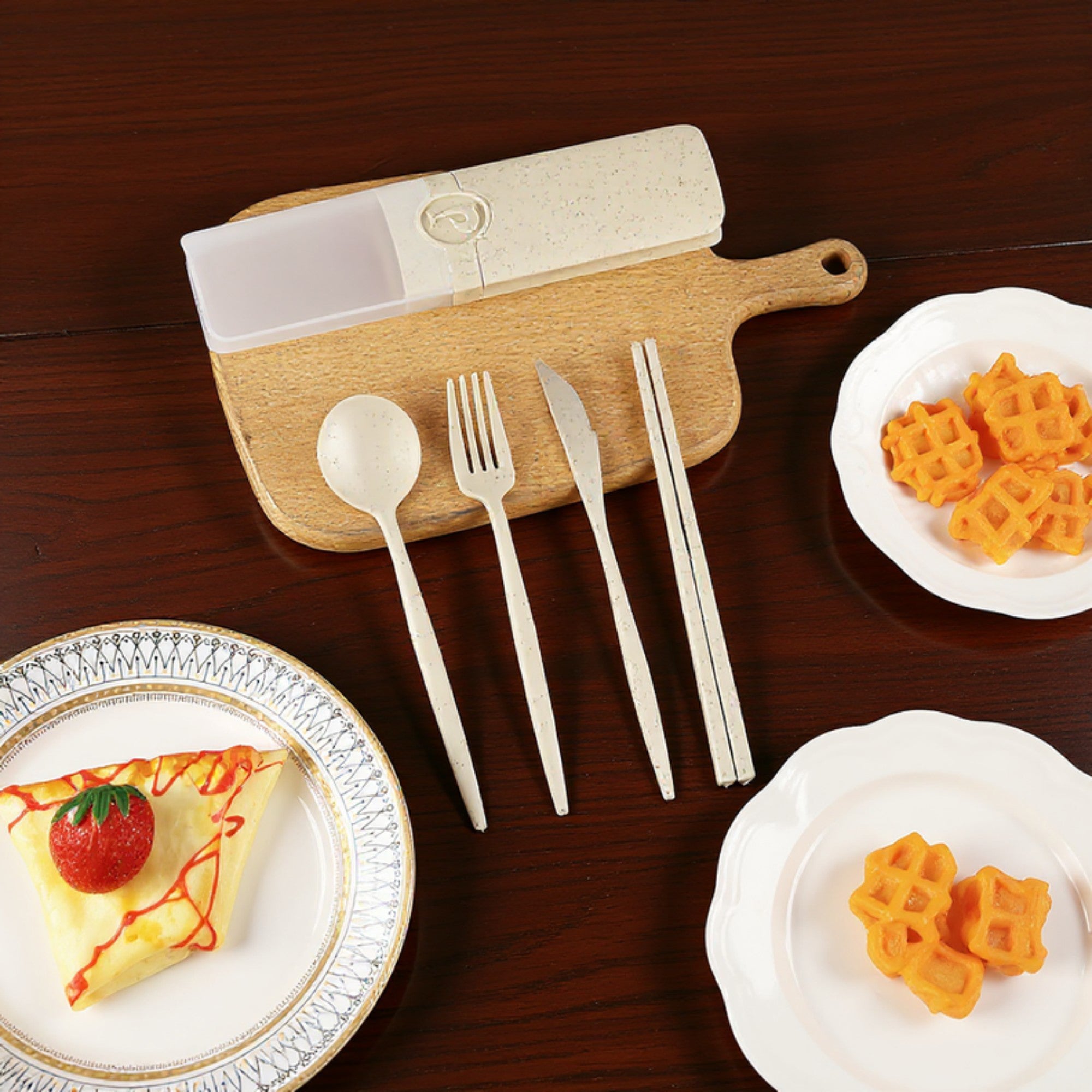 Anna-Kaci Reusable Dining Utensil Set with Chopsticks Fork Knife Spoon and Storage Case