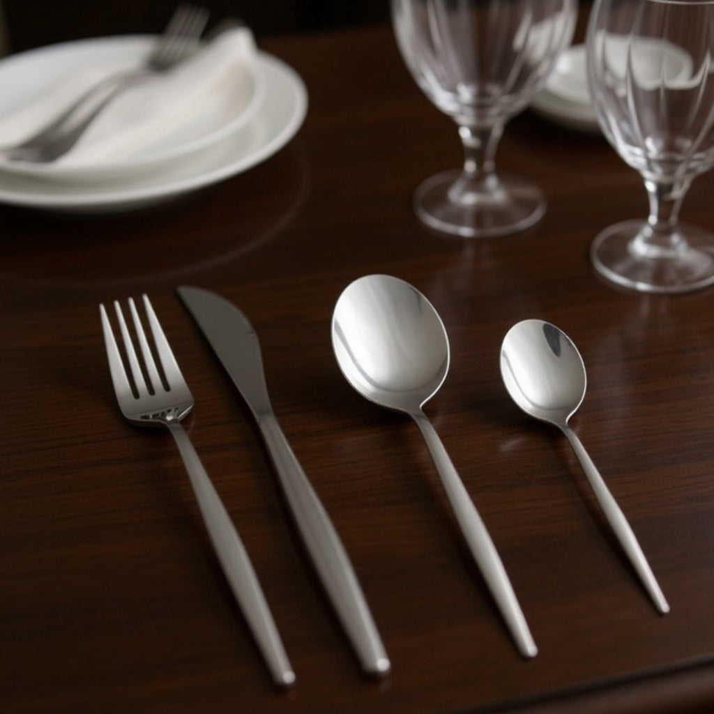 Anna-Kaci Polished Cutlery Set with Coordinated Flatware Pieces and Decorative Storage Box