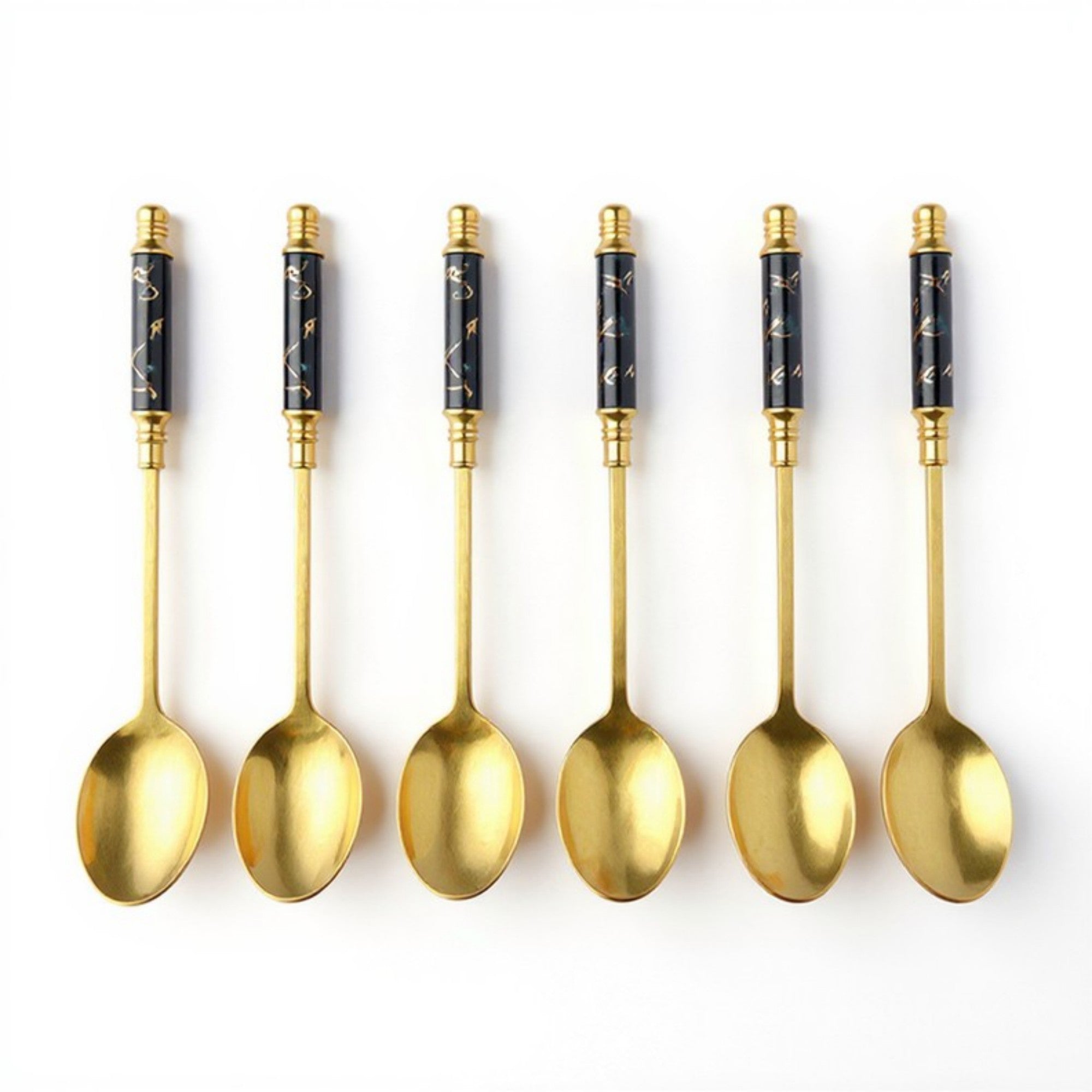 Anna-Kaci Decorative Teaspoon Set with Gold Tone Finish and Patterned Handle Design