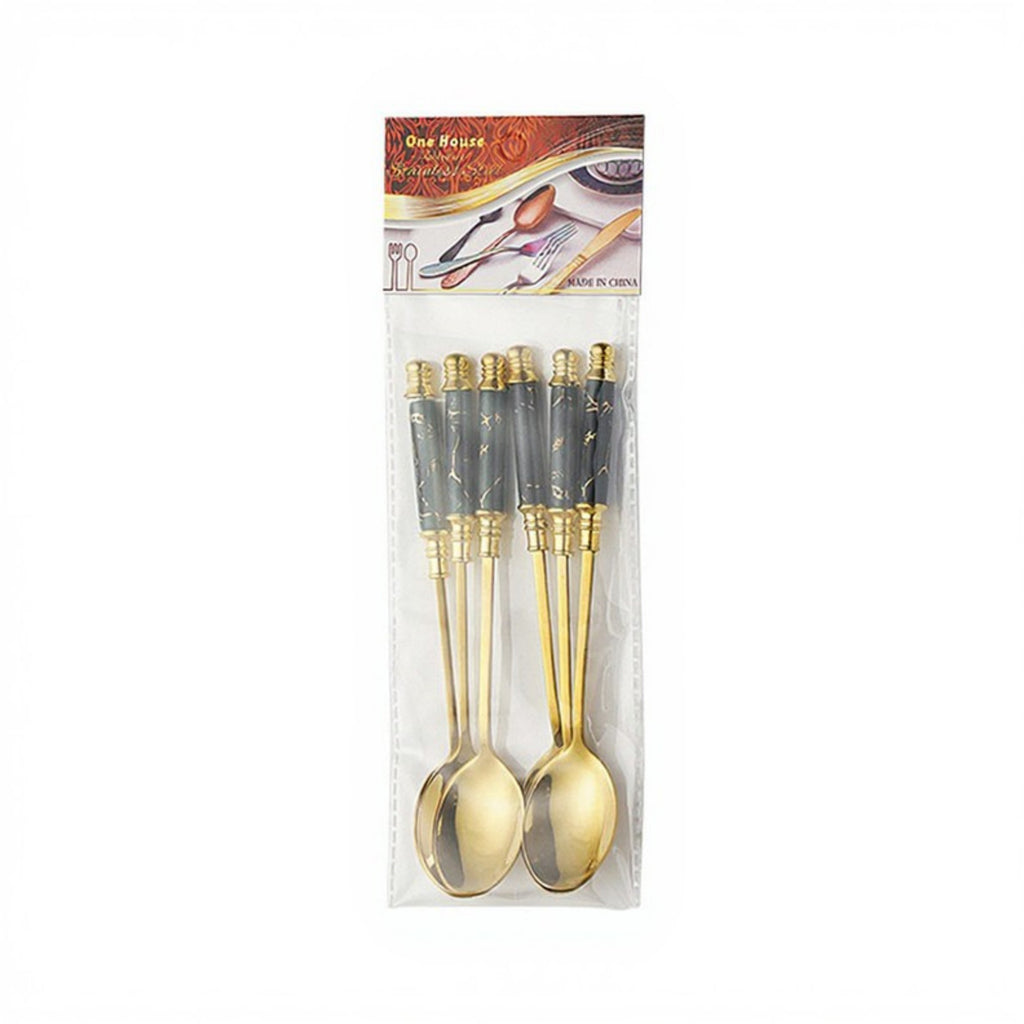 Anna-Kaci Decorative Teaspoon Set with Gold Tone Finish and Patterned Handle Design