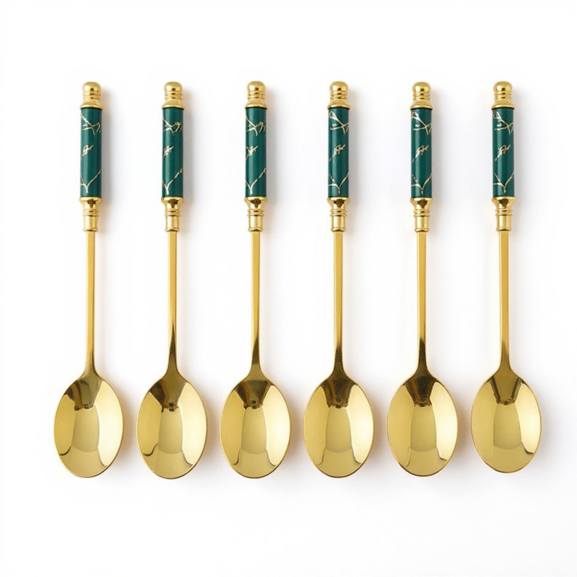 Anna-Kaci Decorative Teaspoon Set with Gold Tone Finish and Patterned Handle Design