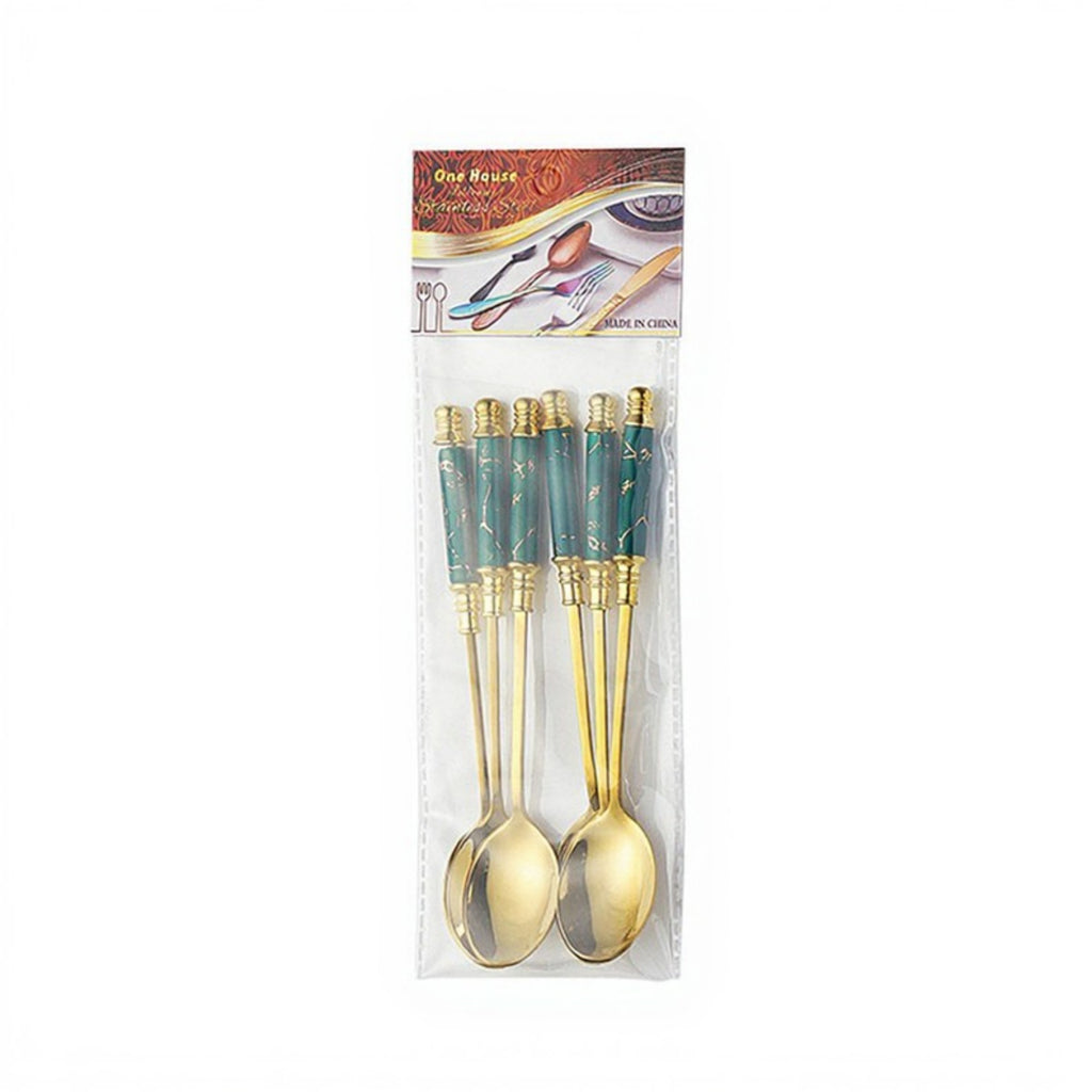 Anna-Kaci Decorative Teaspoon Set with Gold Tone Finish and Patterned Handle Design