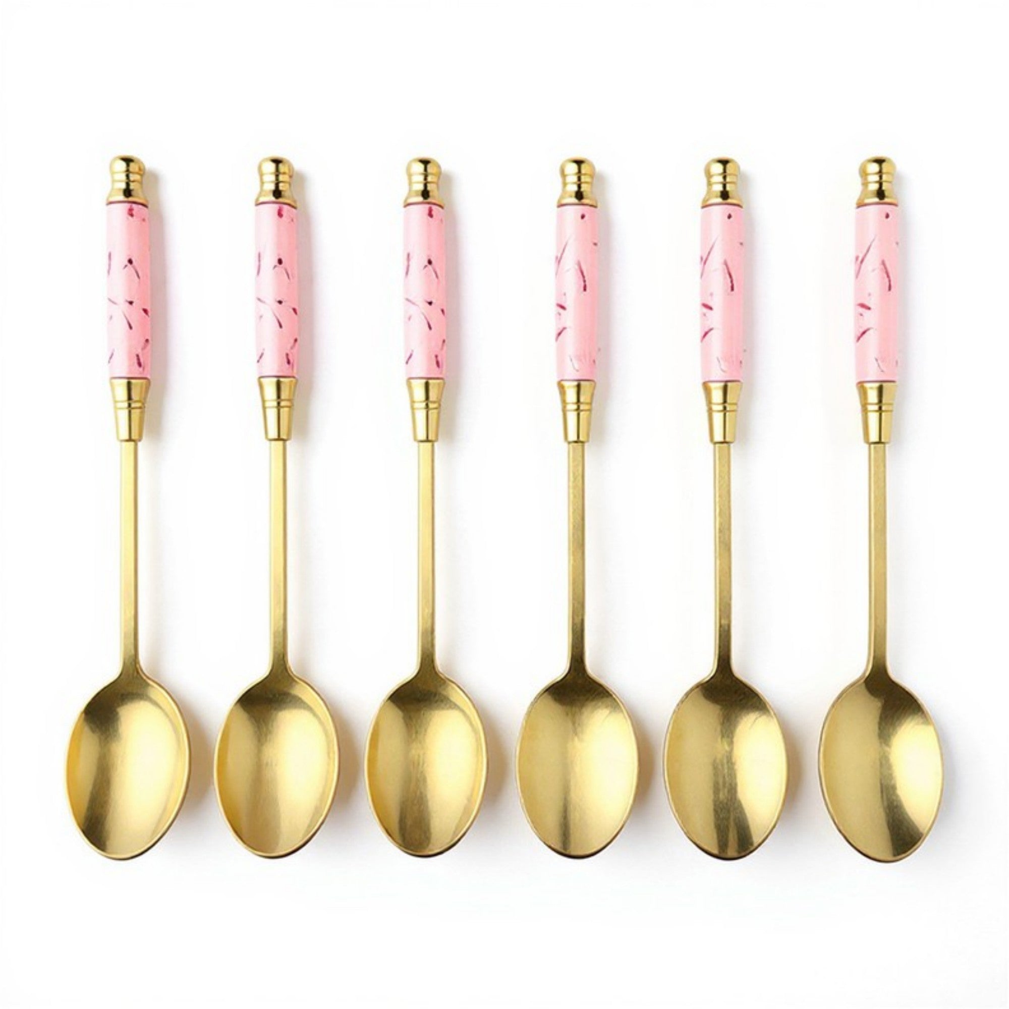 Anna-Kaci Decorative Teaspoon Set with Gold Tone Finish and Patterned Handle Design