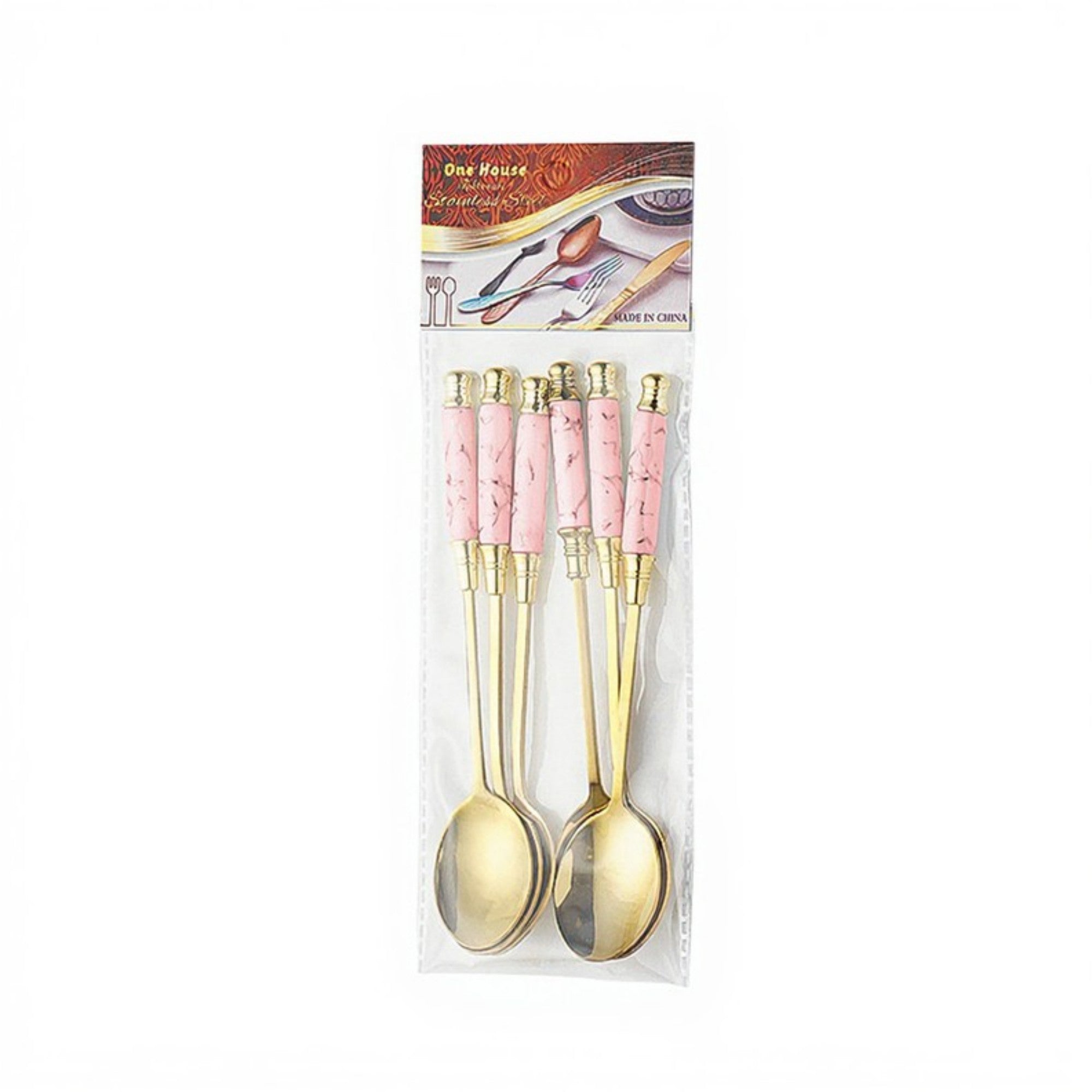 Anna-Kaci Decorative Teaspoon Set with Gold Tone Finish and Patterned Handle Design