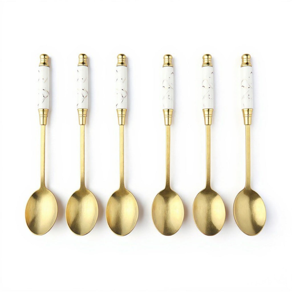 Anna-Kaci Decorative Teaspoon Set with Gold Tone Finish and Patterned Handle Design