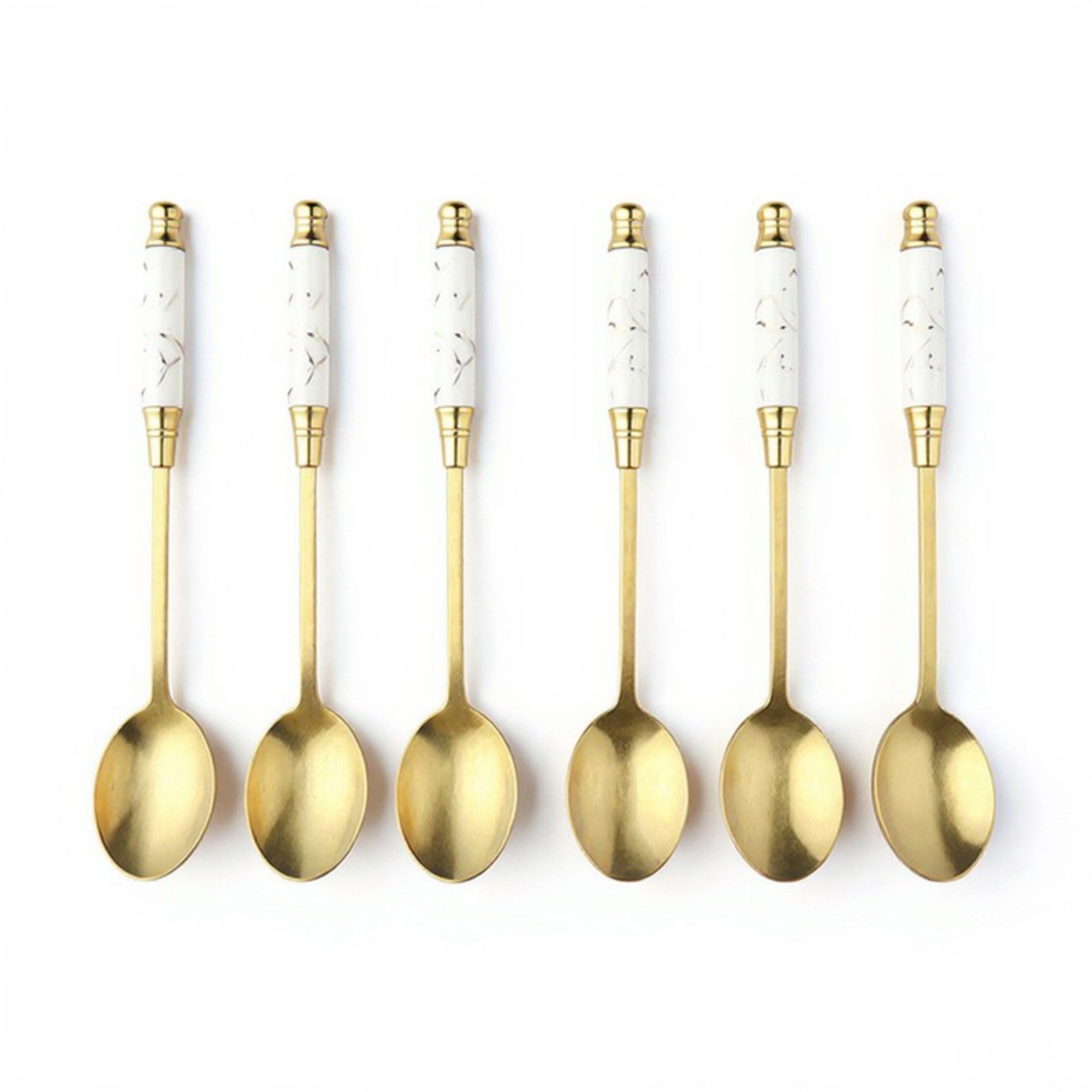 Anna-Kaci Decorative Teaspoon Set with Gold Tone Finish and Patterned Handle Design