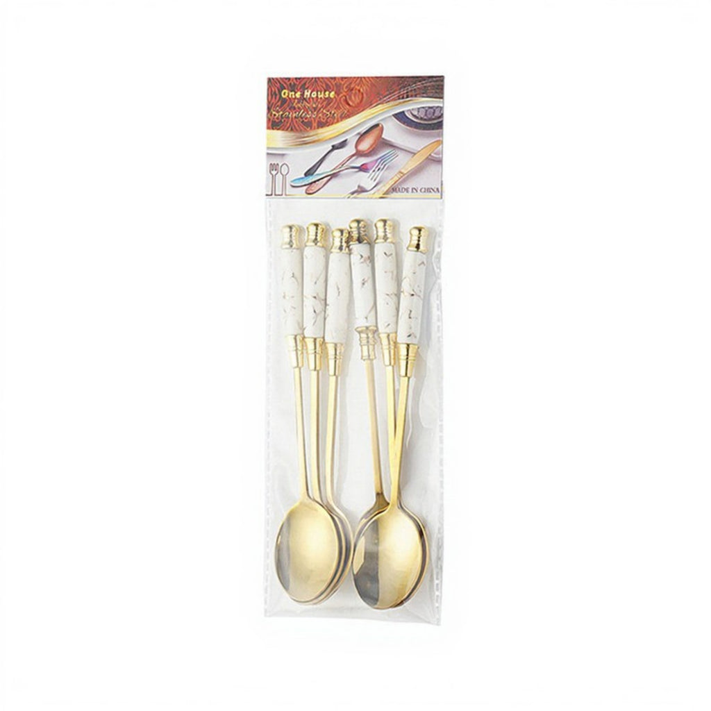 Anna-Kaci Decorative Teaspoon Set with Gold Tone Finish and Patterned Handle Design