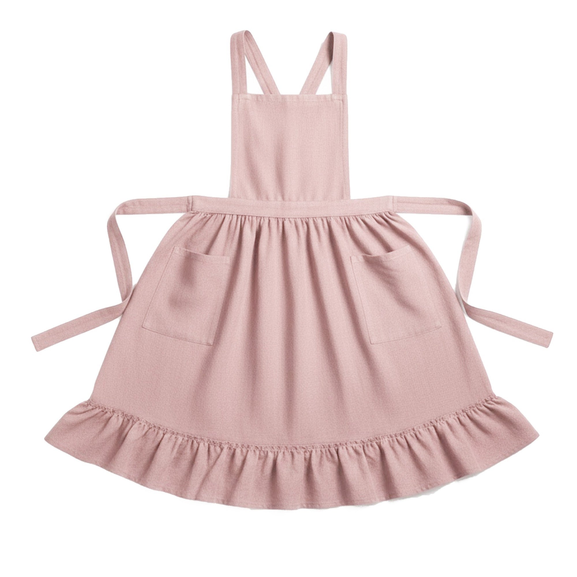 Anna-Kaci Adjustable Cross Back Ruffle Hem Apron with Front Pockets and Soft Fabric Design
