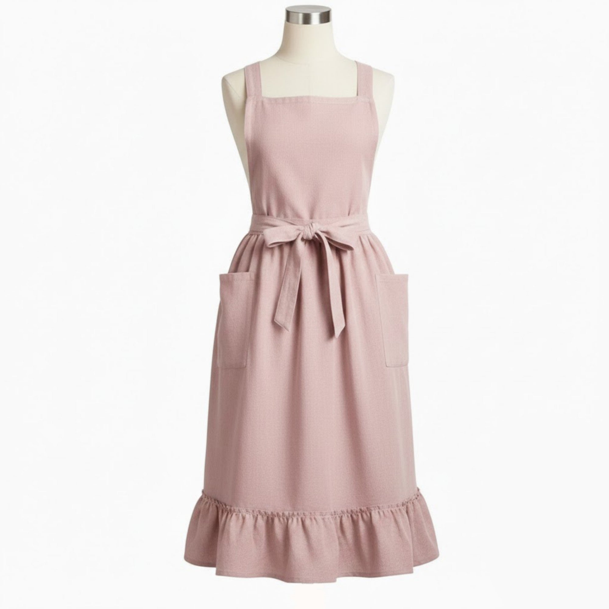 Anna-Kaci Adjustable Cross Back Ruffle Hem Apron with Front Pockets and Soft Fabric Design